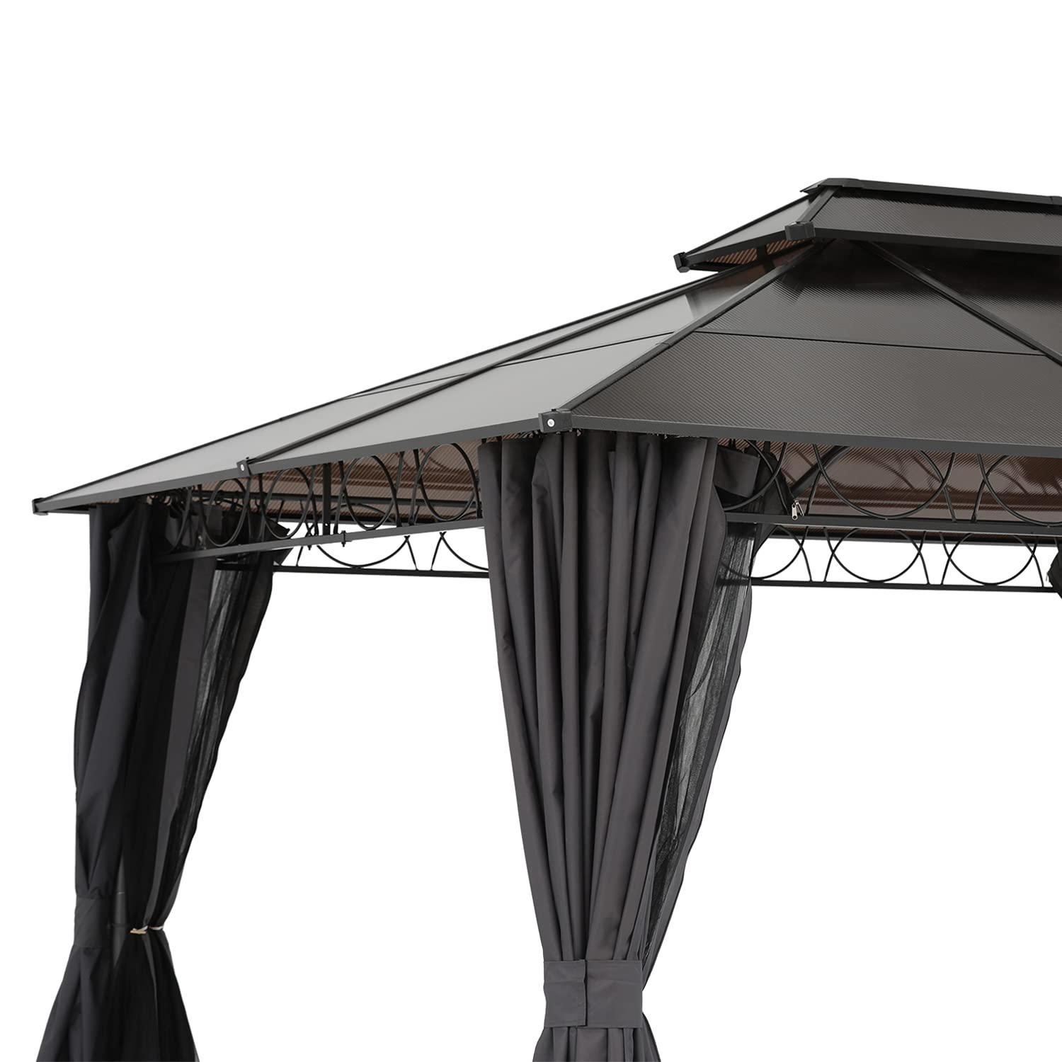 Double Roof Hardtop Patio Gazebo Canopy Frame with Netting