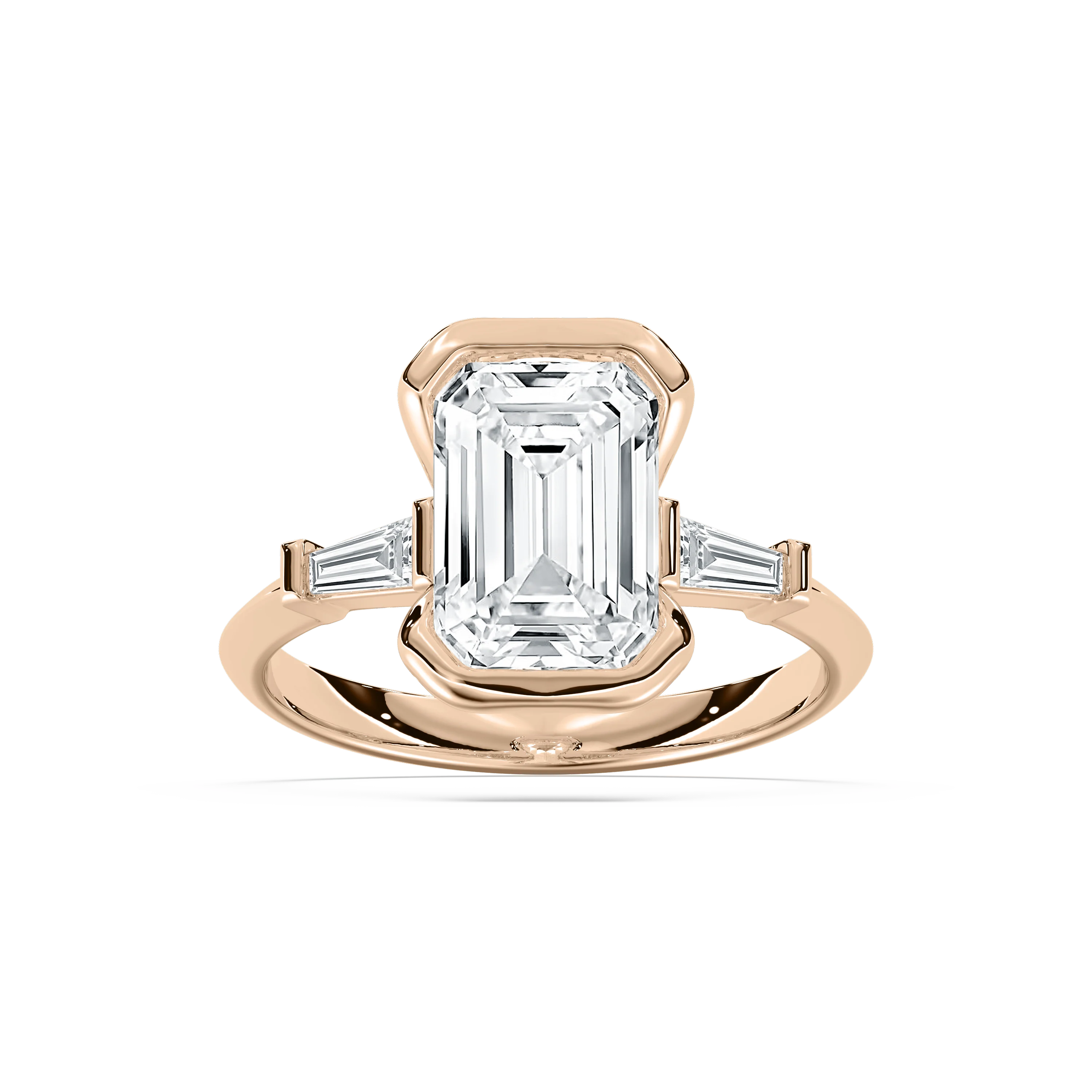 Beatrice 3 ⅓ ctw Emerald Lab Grown Diamond Open Bezel Three Stone Engagement Ring
