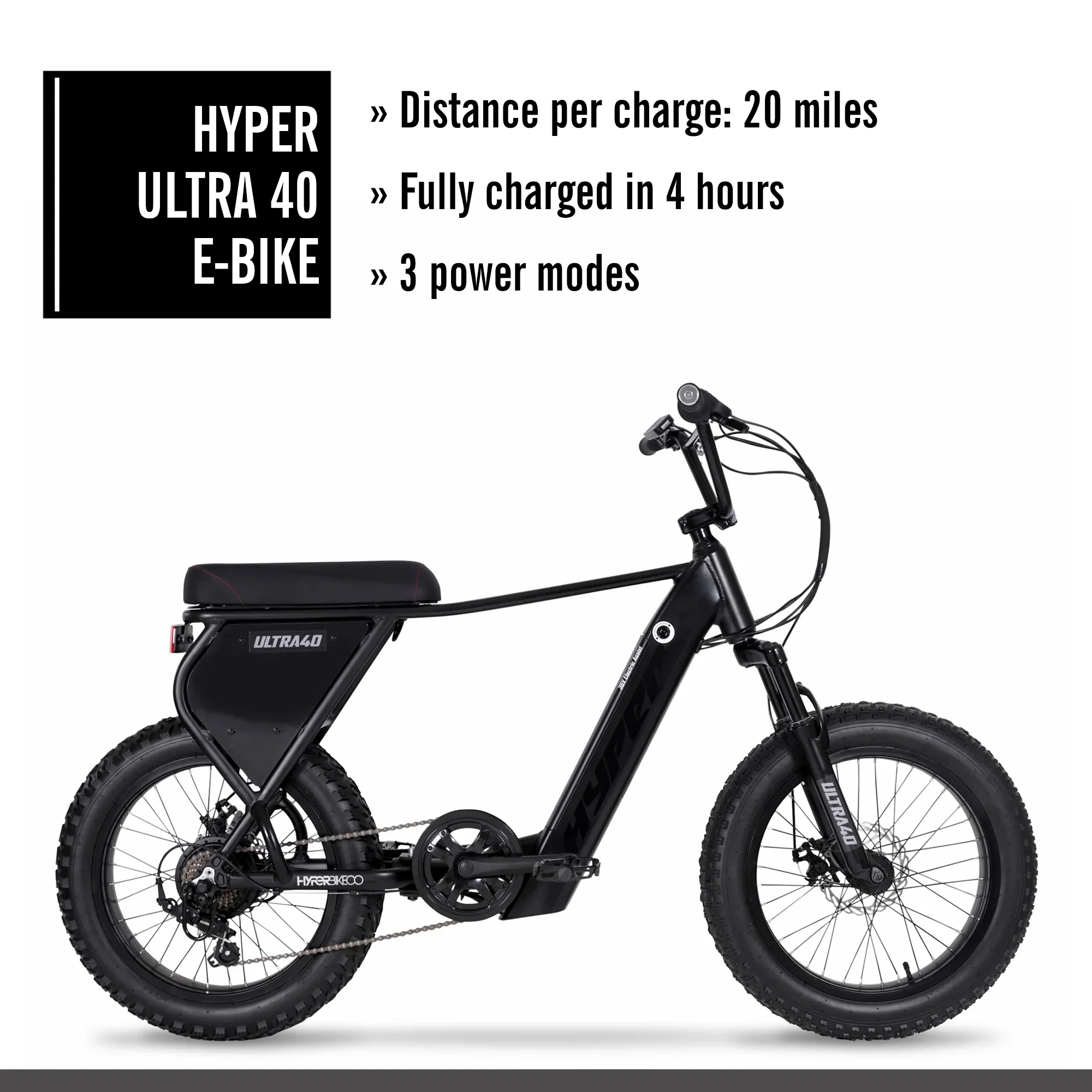 Hyper Ultra 40 20in Electric Bike, 250W, Matte Black