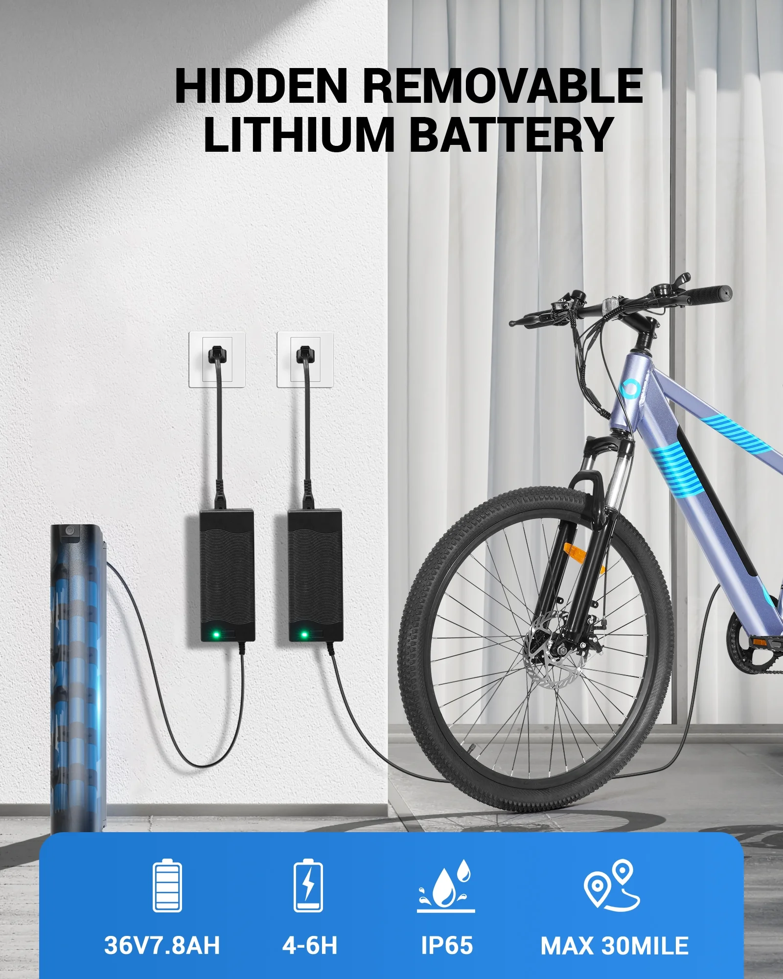 MIHOVER 26in Electric Commuter Bike, 500W Peak, 36V