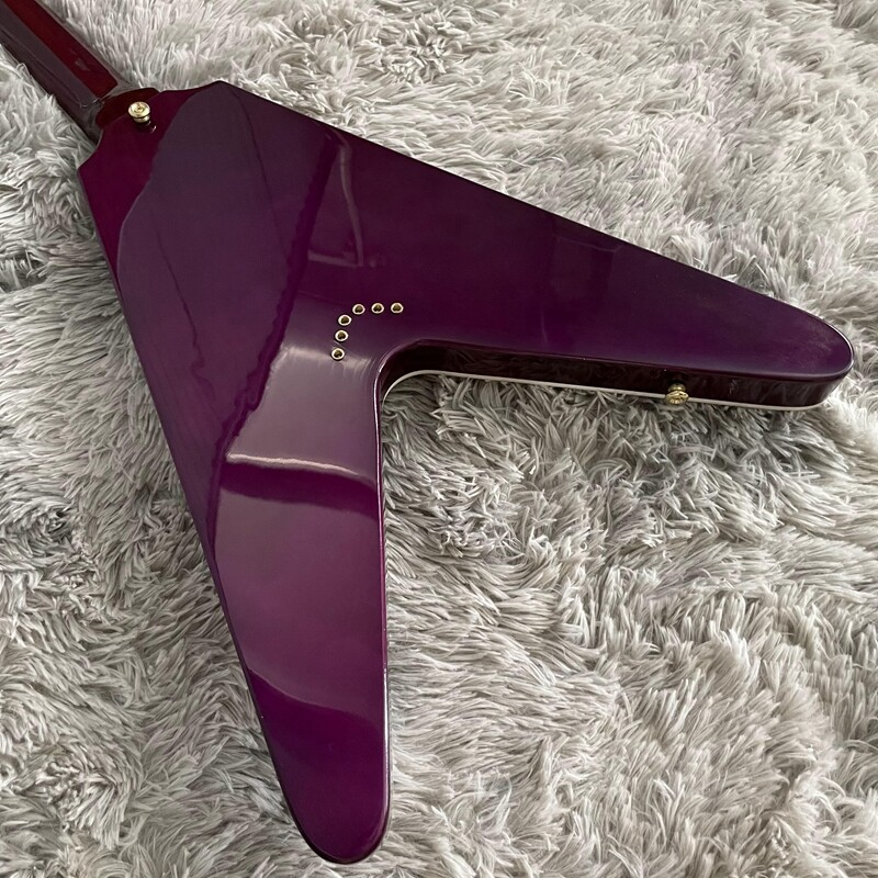 Flying V Electric Guitar Solid Purple Flamed Maple Top Gold Hardware H-H Pickups