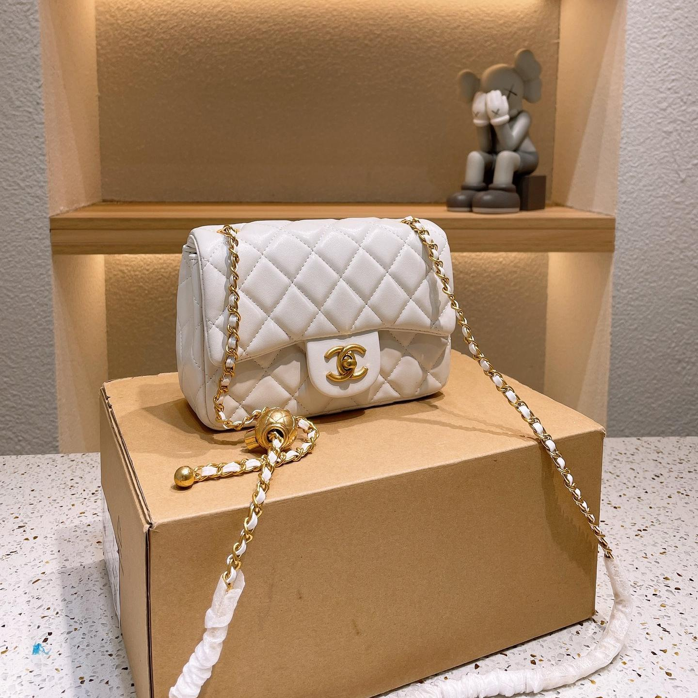 Chanel Classic Flap Bag with Gold Ball Chain (Large Mini)