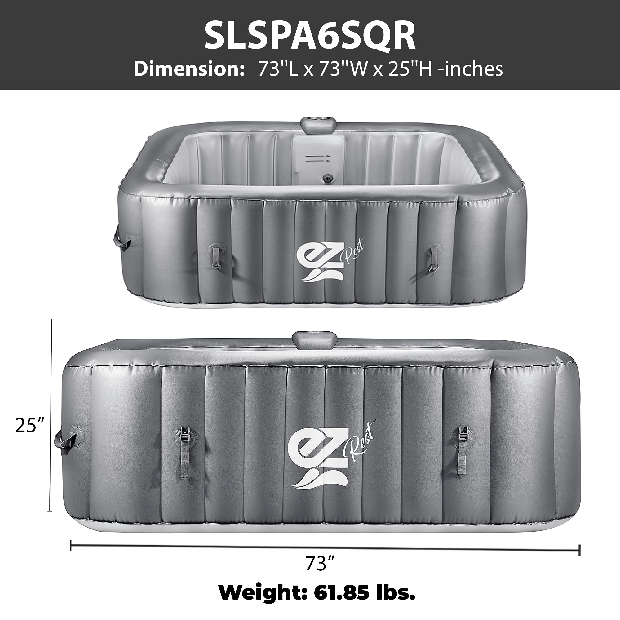 Outdoor Portable Hot Tub - 6-Person Square Inflatable Heated