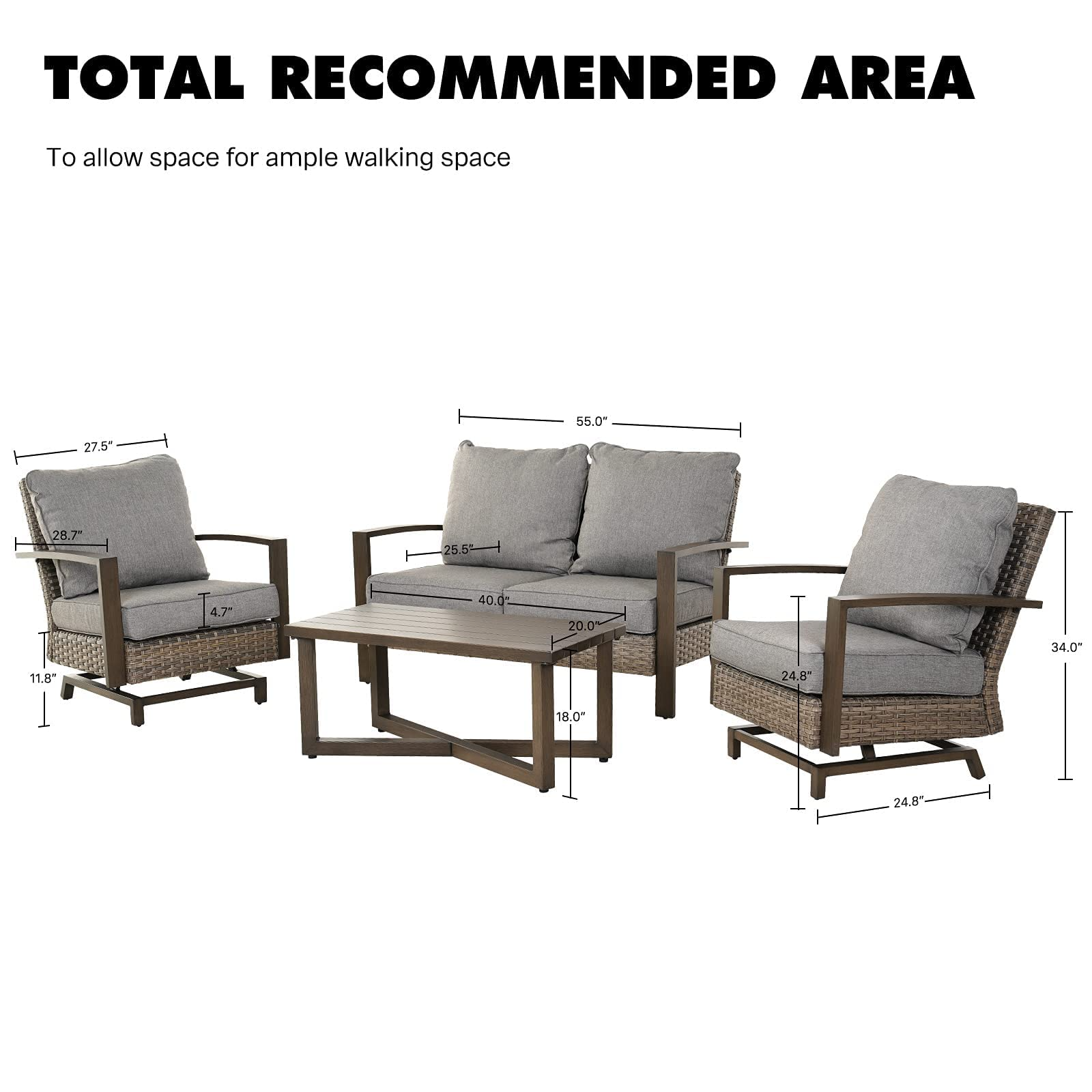 Outdoor 4 Pcs Furniture Sofa Sets PE Wicker Furniture