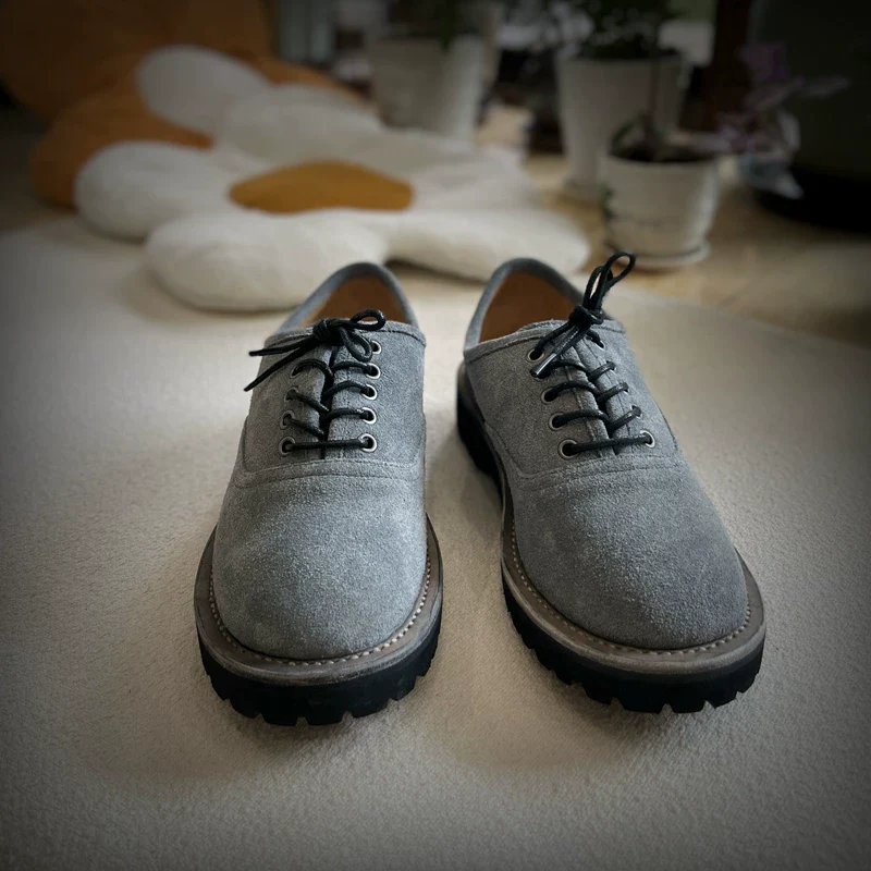 Suede leather lace-up handmade grey loafers