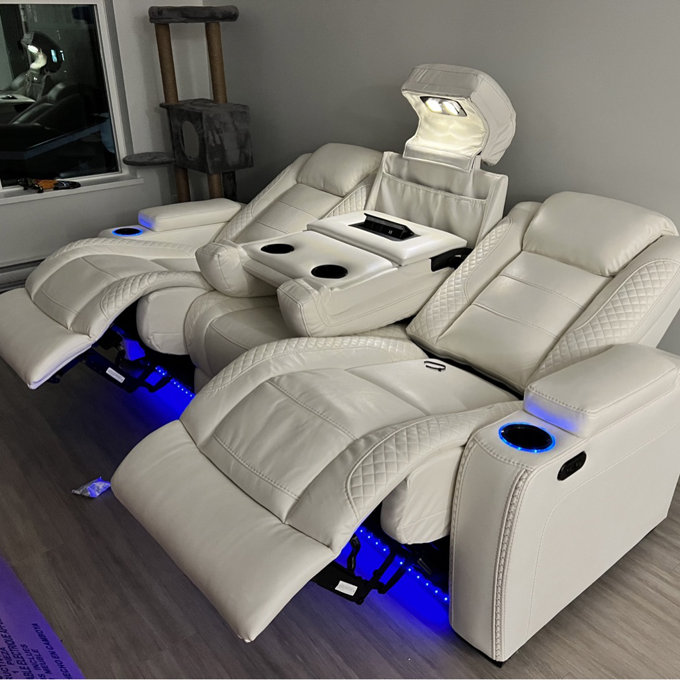 85.25'' Wide Home Theater Sofa with Cup Holder