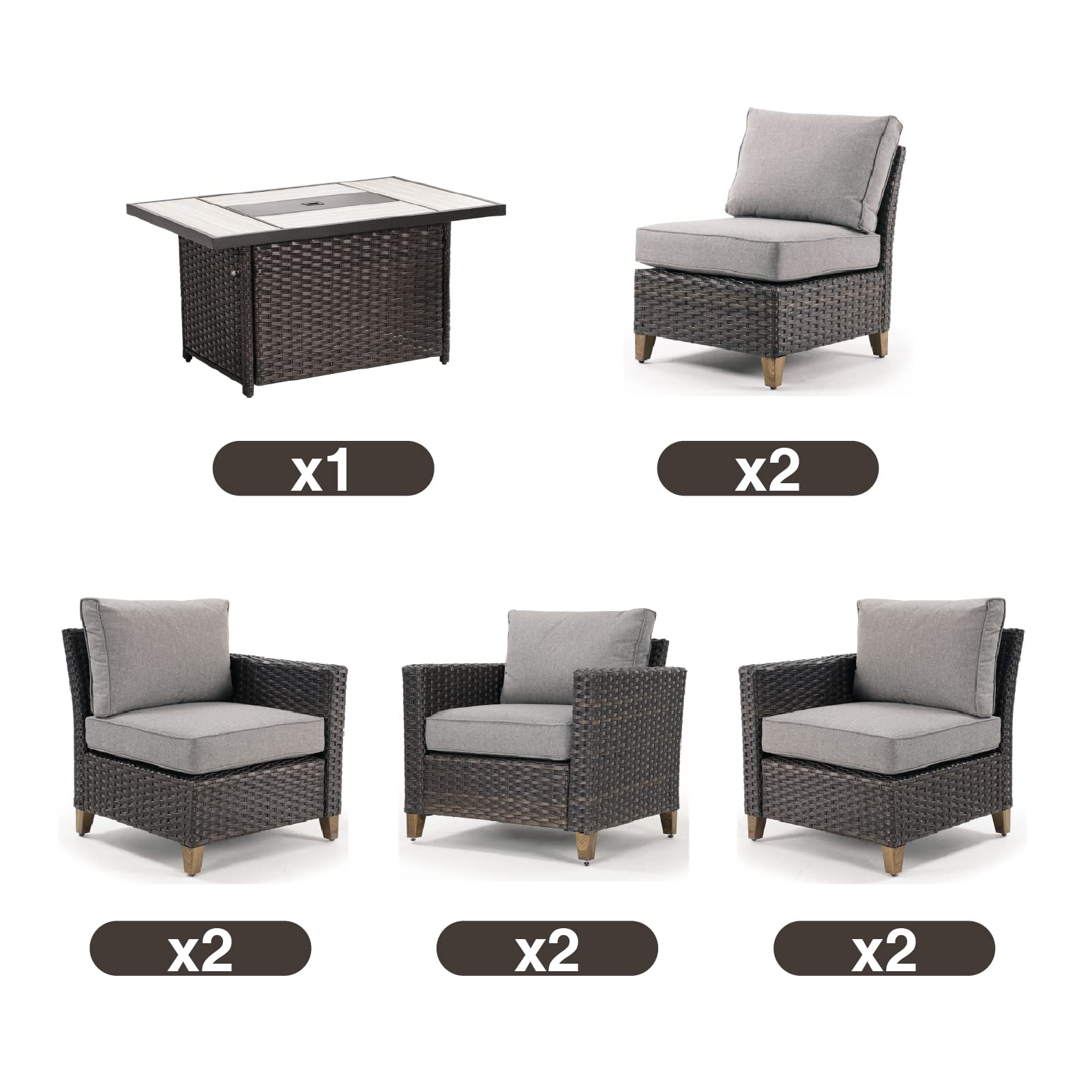 Patio Sofa Sets 9 Pcs Conversation Set with Fire Pit Table