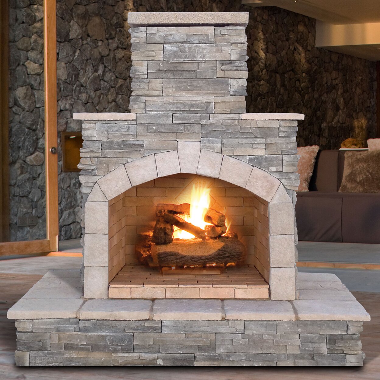 82'' H Stone Veneer Fireplace