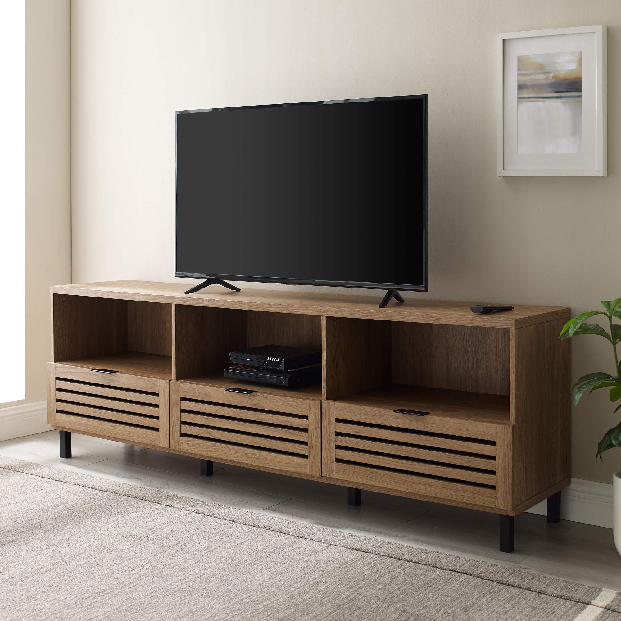 Modern Slatted Wood TV Stand for TV's up to 80