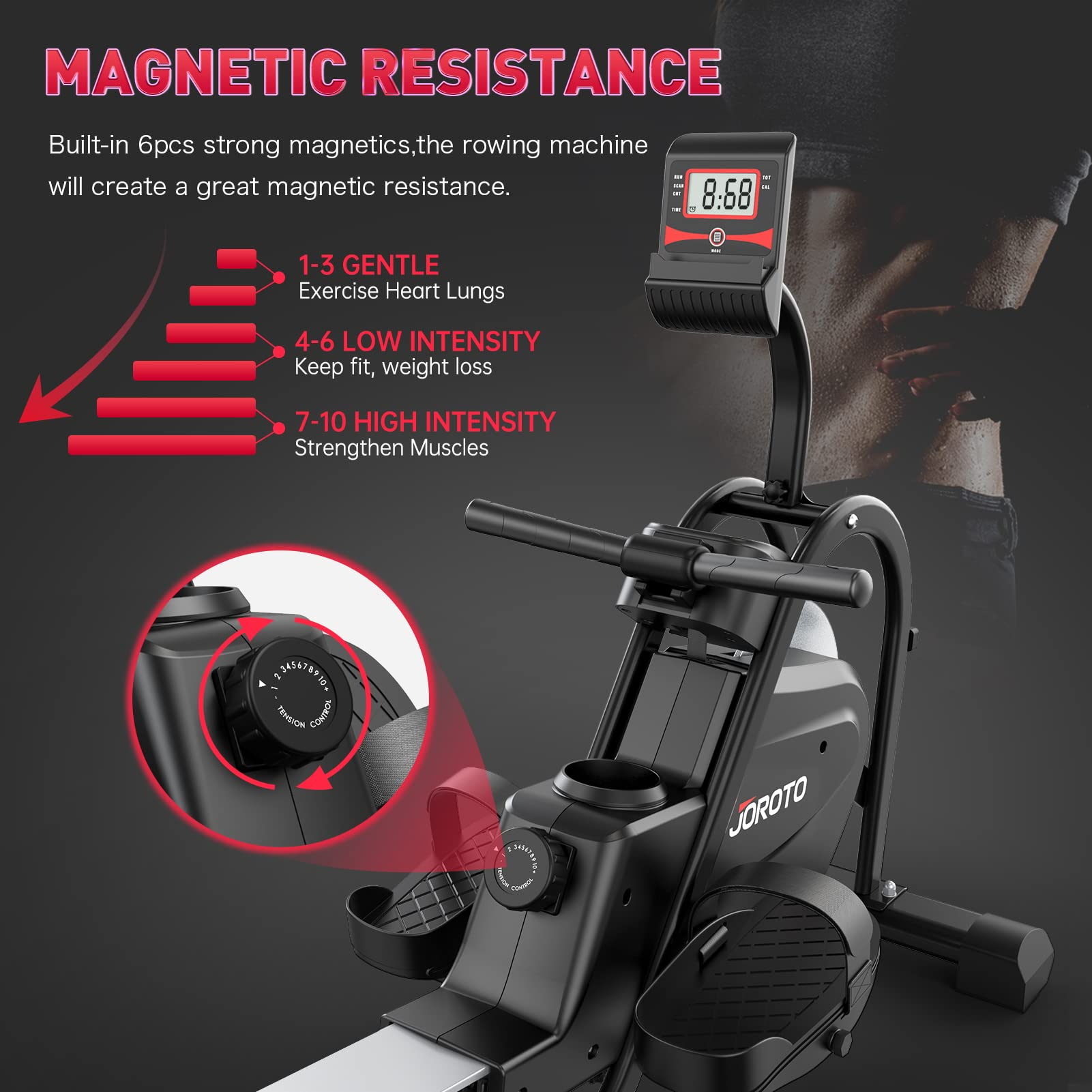 Magnetic Rower Rowing Machine with LCD Display 300LB Weight
