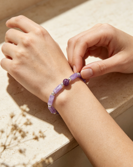 Raw Amethyst Tube Bead Stretch Bracelet Natural Purple Crystal Women Bracelet