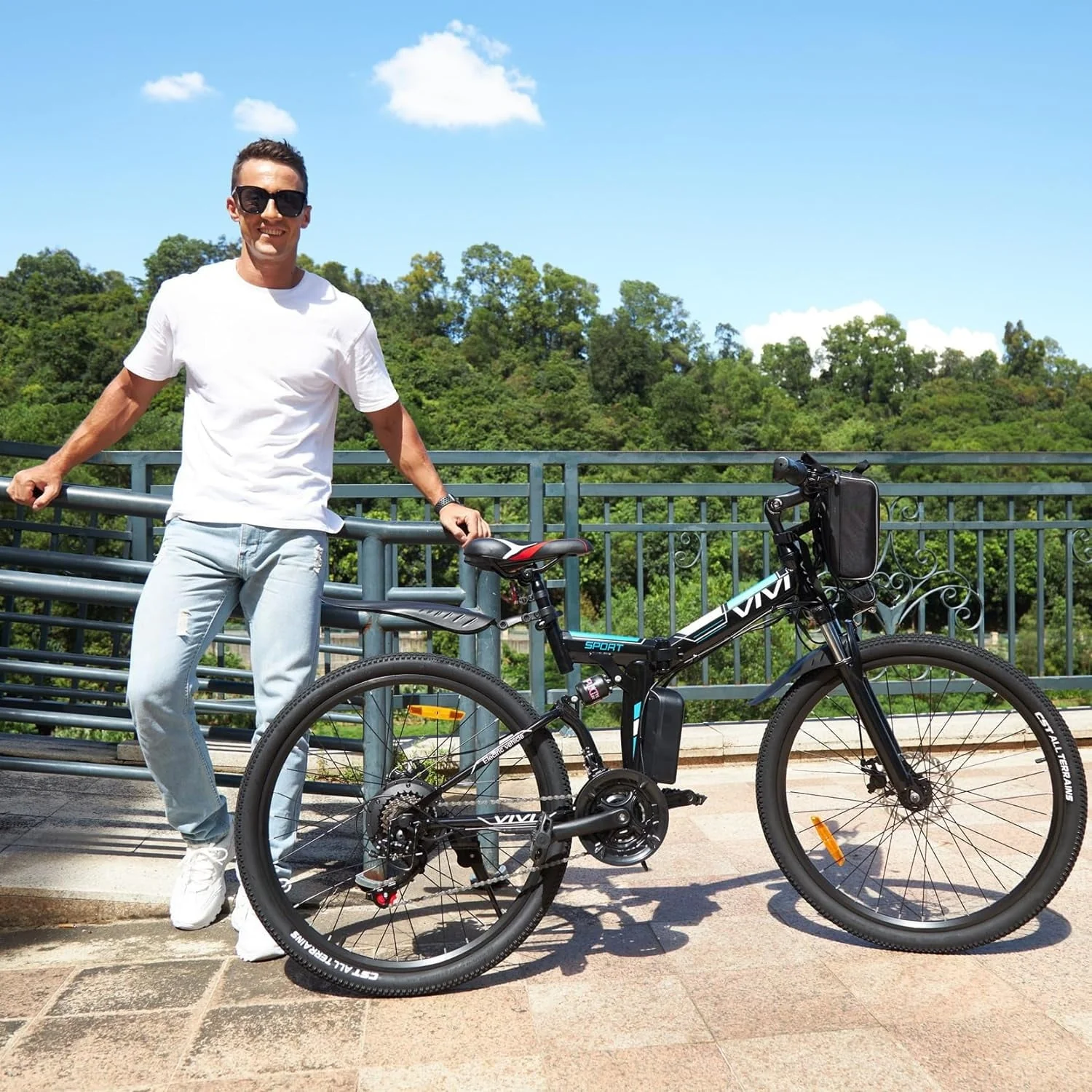 Vivi 26in Folding Electric Mountain Bike, 500W, Full Suspension