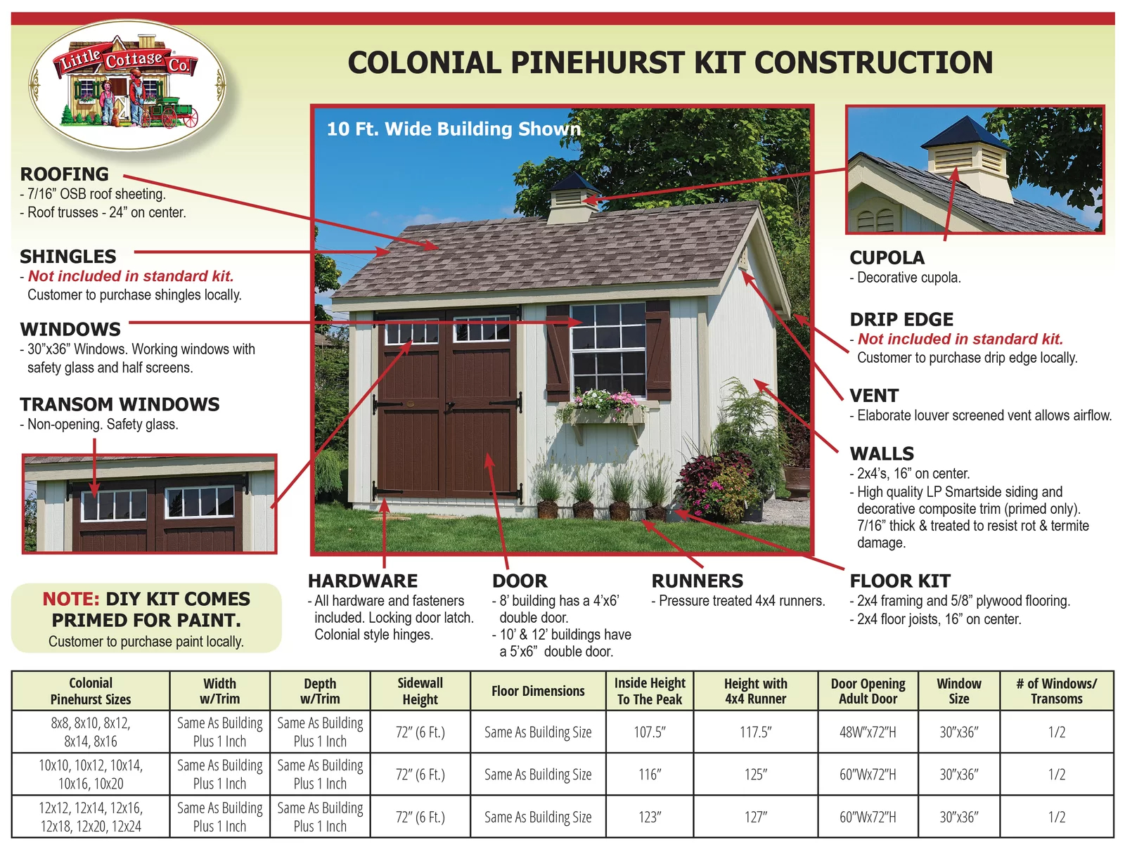 Colonial Pinehurst 10 ft. W x 12 ft. D Solid and Manufactured