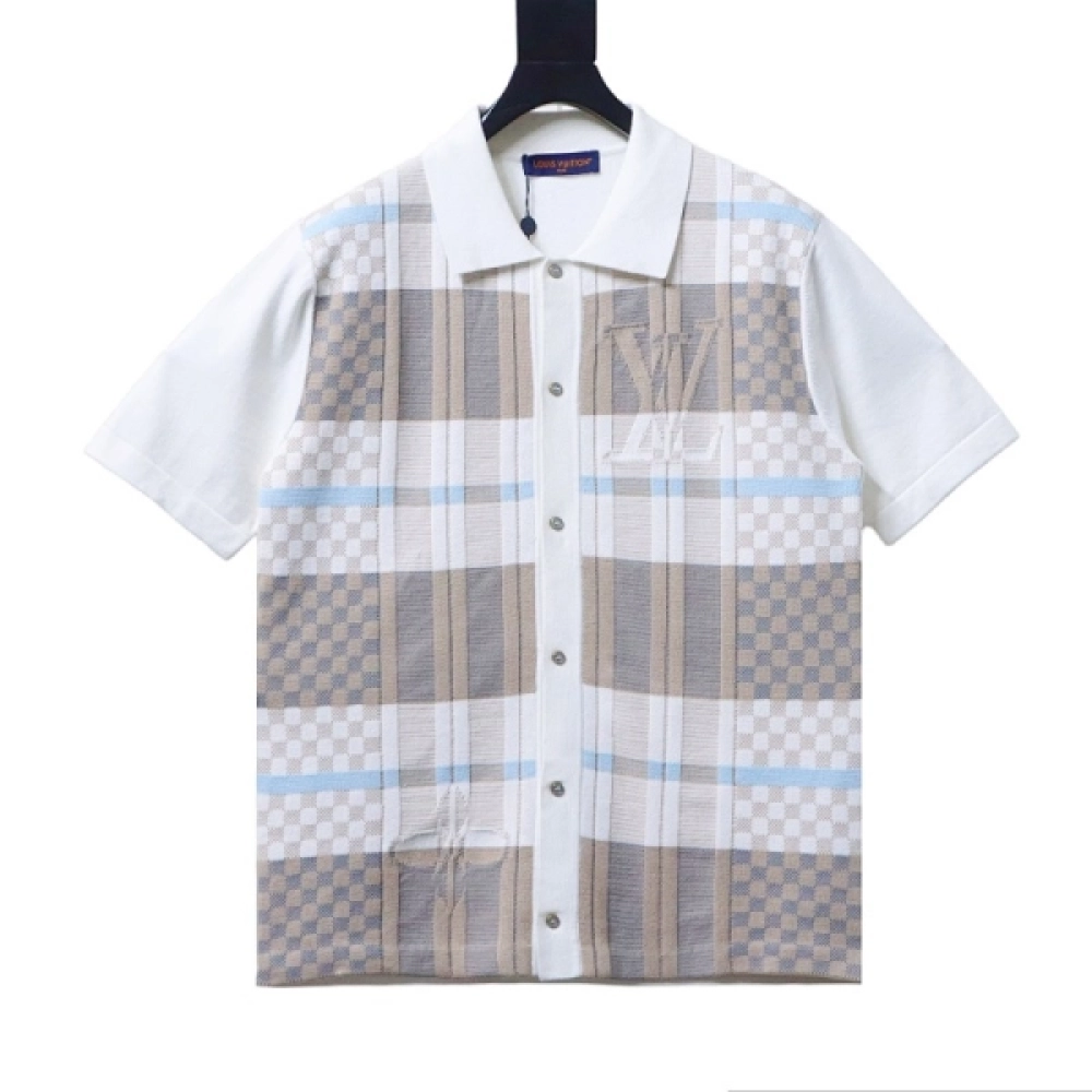 Louis Vuitton Checkered Jacquard Graphic Knit Polo Shirt+Louis Vuitton Monogram Denim Shorts - ogsneaker