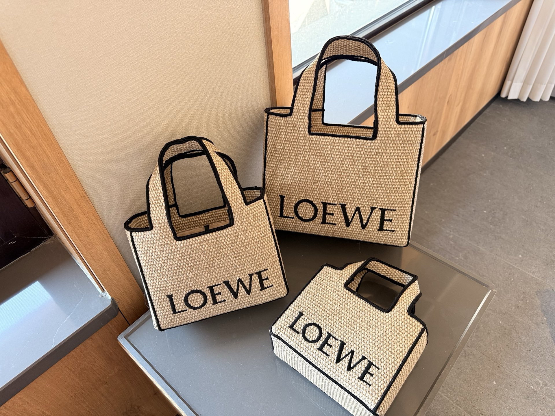 Loewe Font Tote Raffia Tote Bag