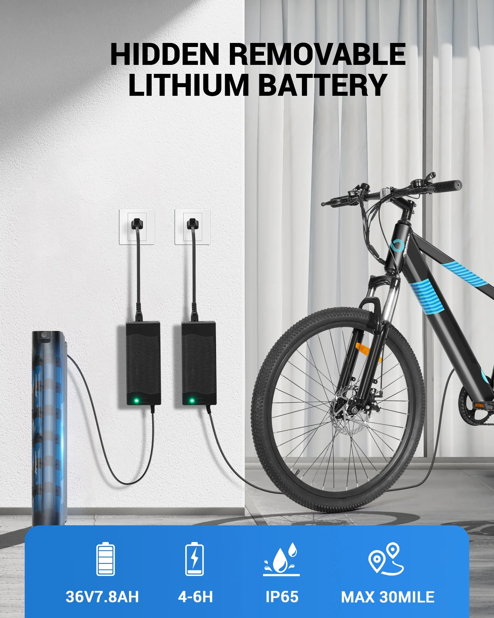 MIHOVER 26in Electric Commuter Bike, 500W Peak, 36V
