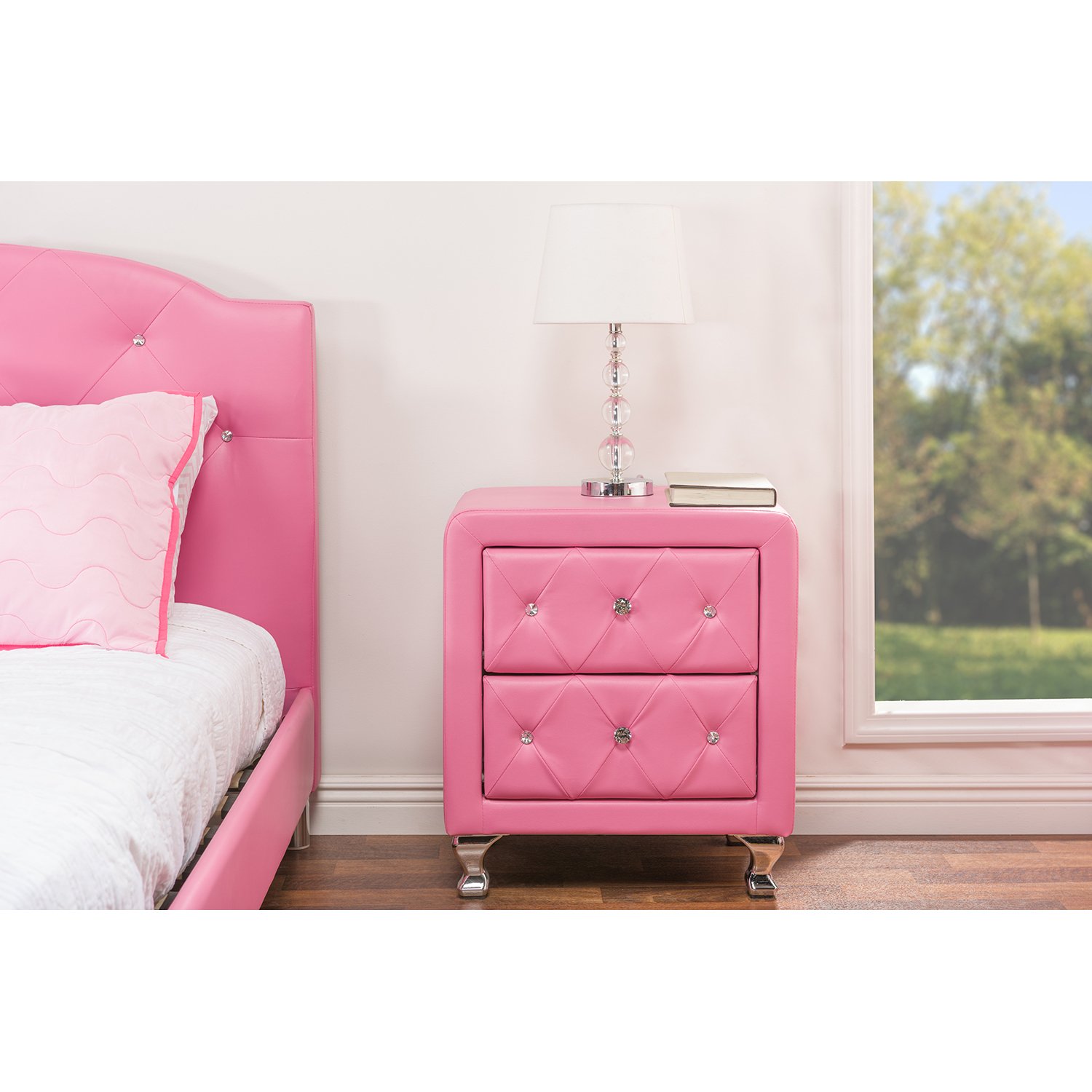 Stella Crystal Tufted Upholstered Modern Nightstand