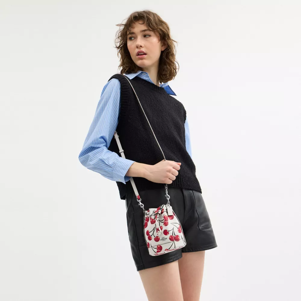 Mini Bucket Bag With Cherry Print
