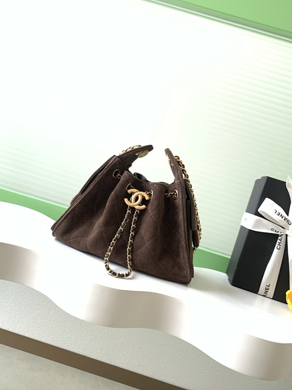 Chanel Lambskin Hobo Bag Dark Brown