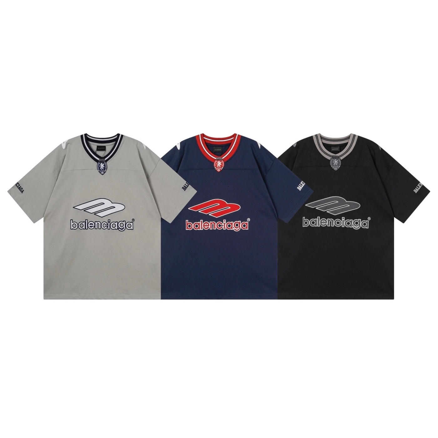 Balenciaga 3B Silhouette Ribbed V-neck Printed T-shirt Black/Dark Blue/Gray