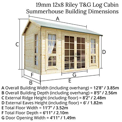 12x10 Riley Log Cabin Summerhouse (28mm Cladding)
