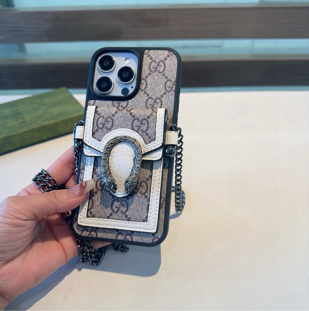 Gucci Dionysus Snake Head Leather Phone Case with Card Slot & Crossbody Strap
