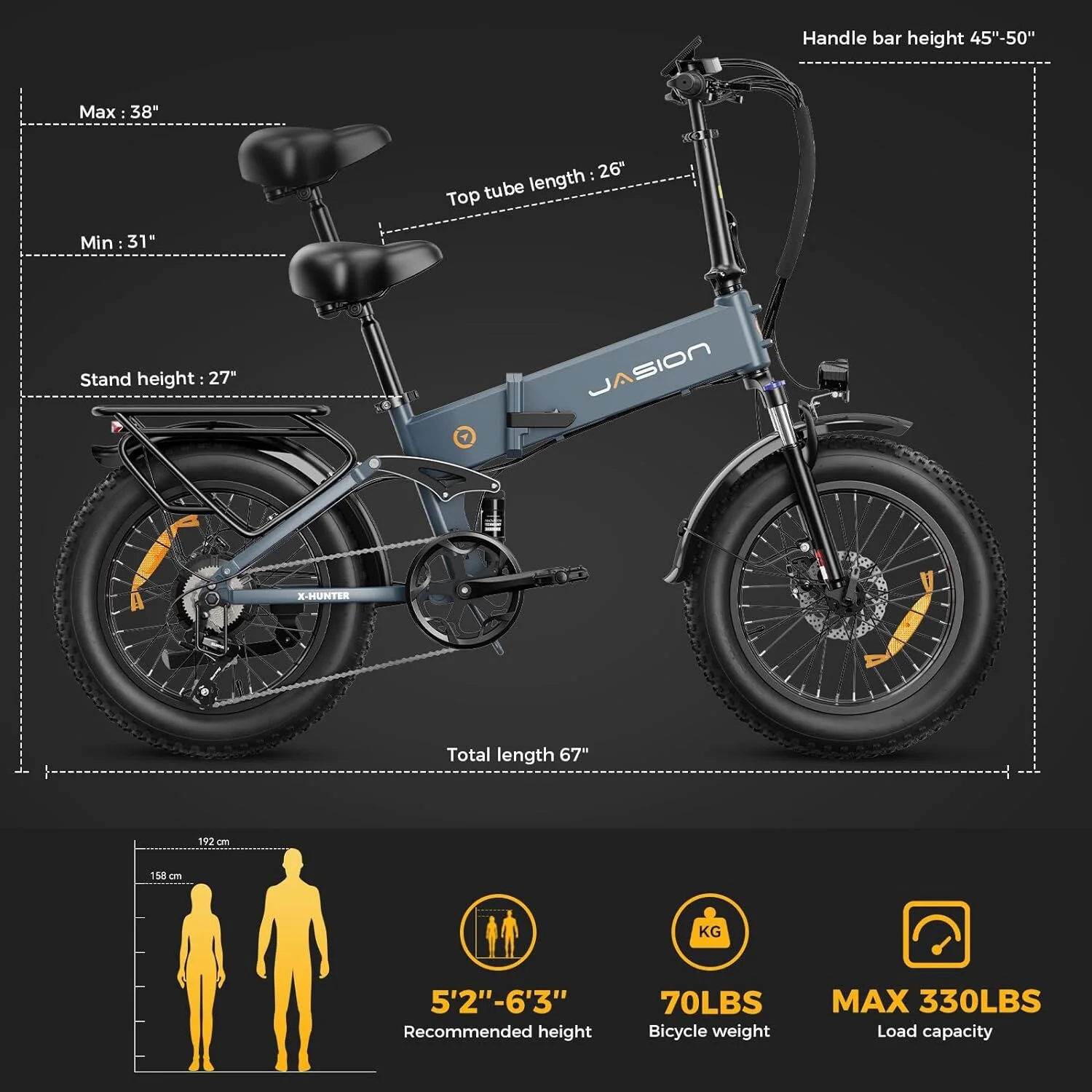 Jasion X-Hunter 20in Folding Fat Tire Electric Bike, 750W