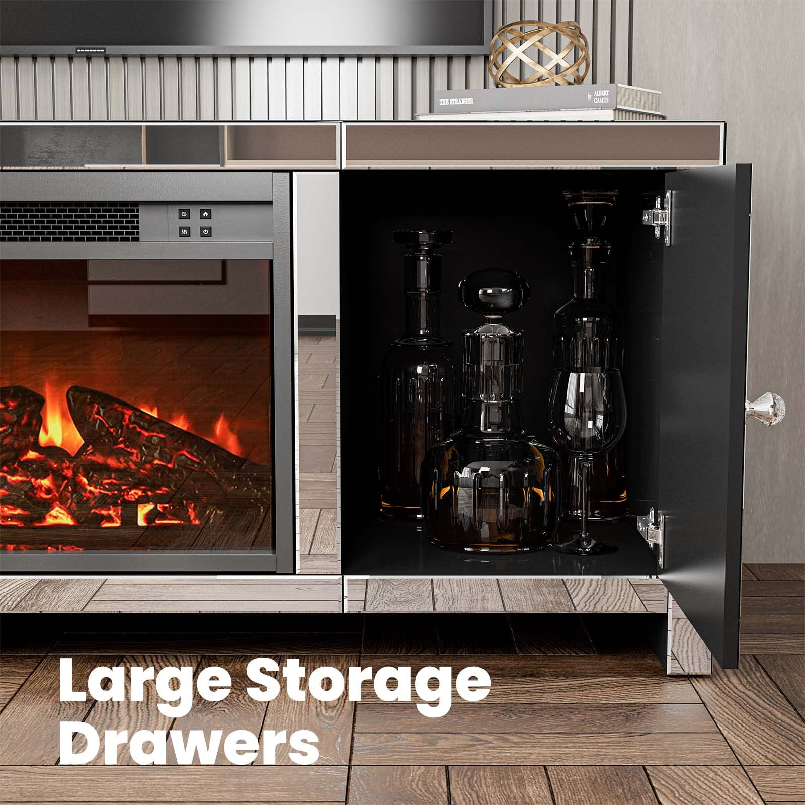 Mirrored Fireplace TV Stand