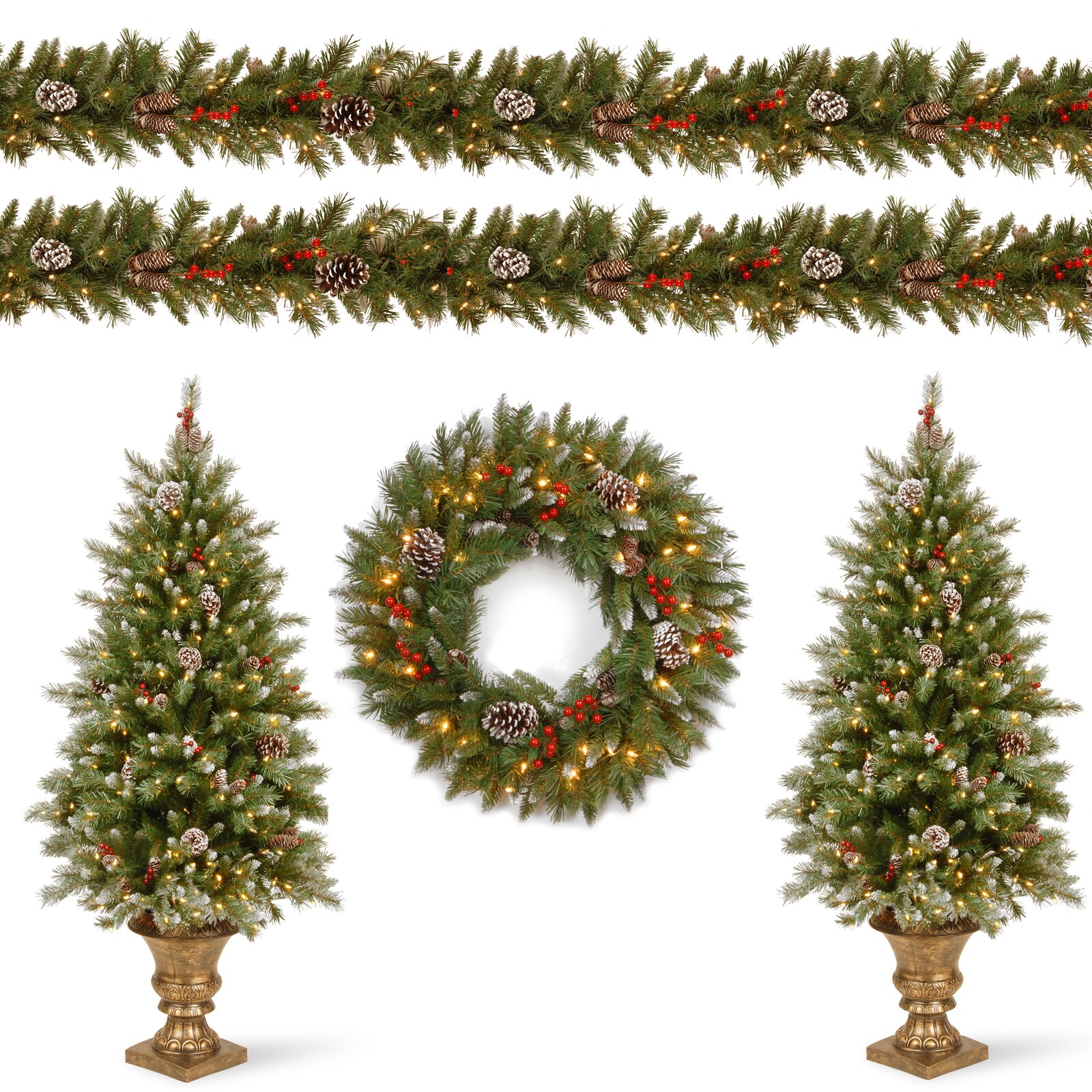 Frosted Berry 48'' Lighted Artificial Pine Christmas Tree