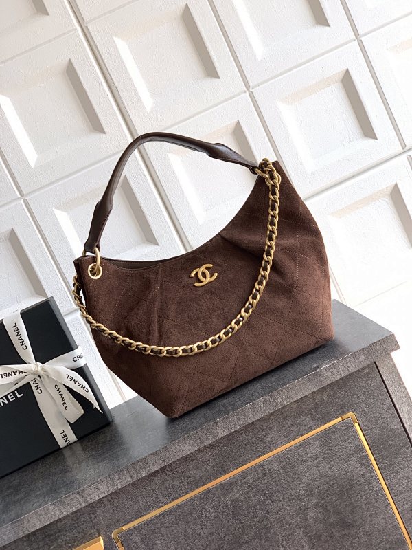 Chanel Suede Hobo Bag Brown Mini