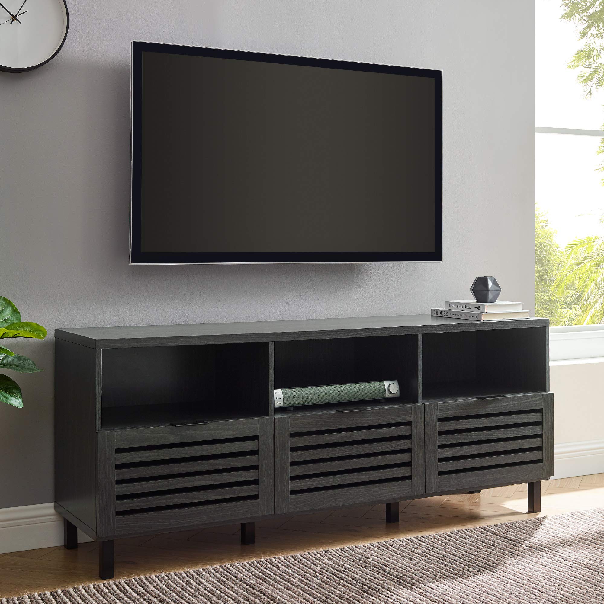 Modern Slatted Wood TV Stand for TV's up to 80