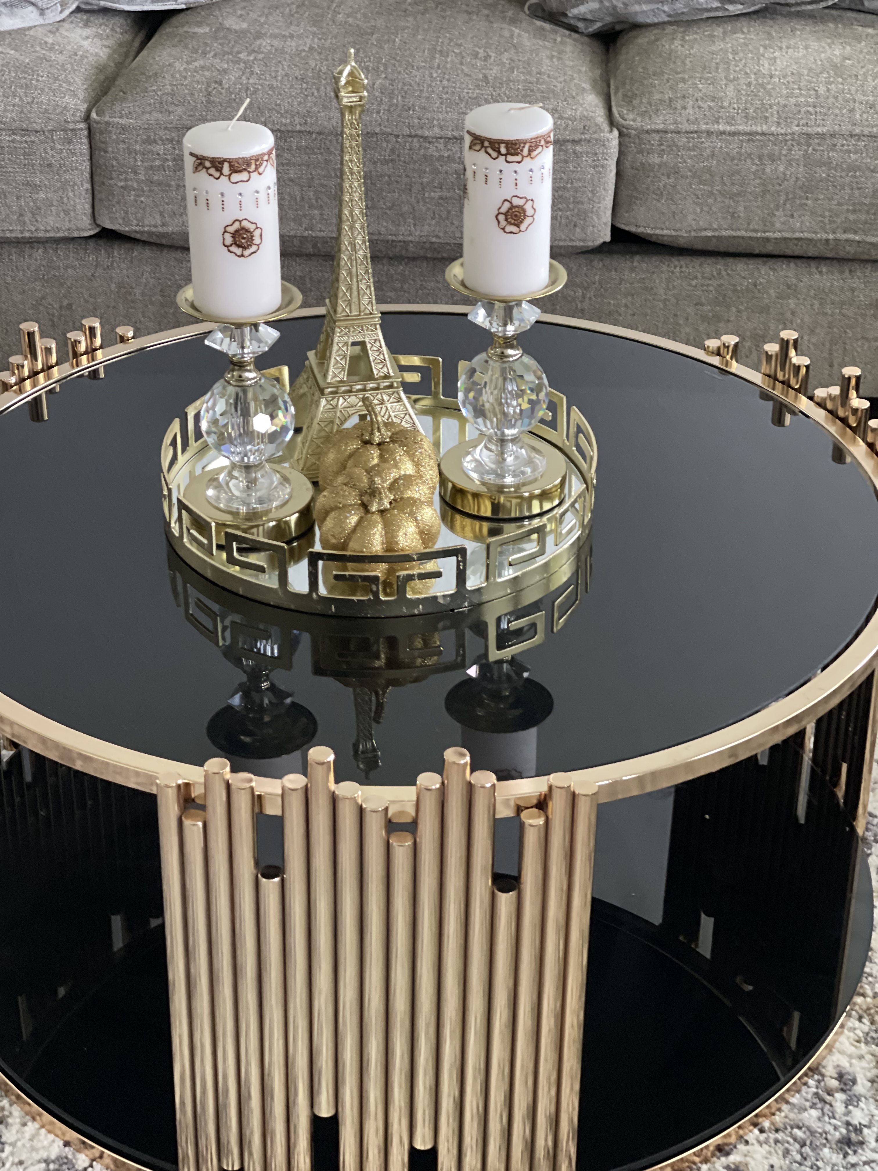 Tanquin Coffee Table - Gold & Black Glass