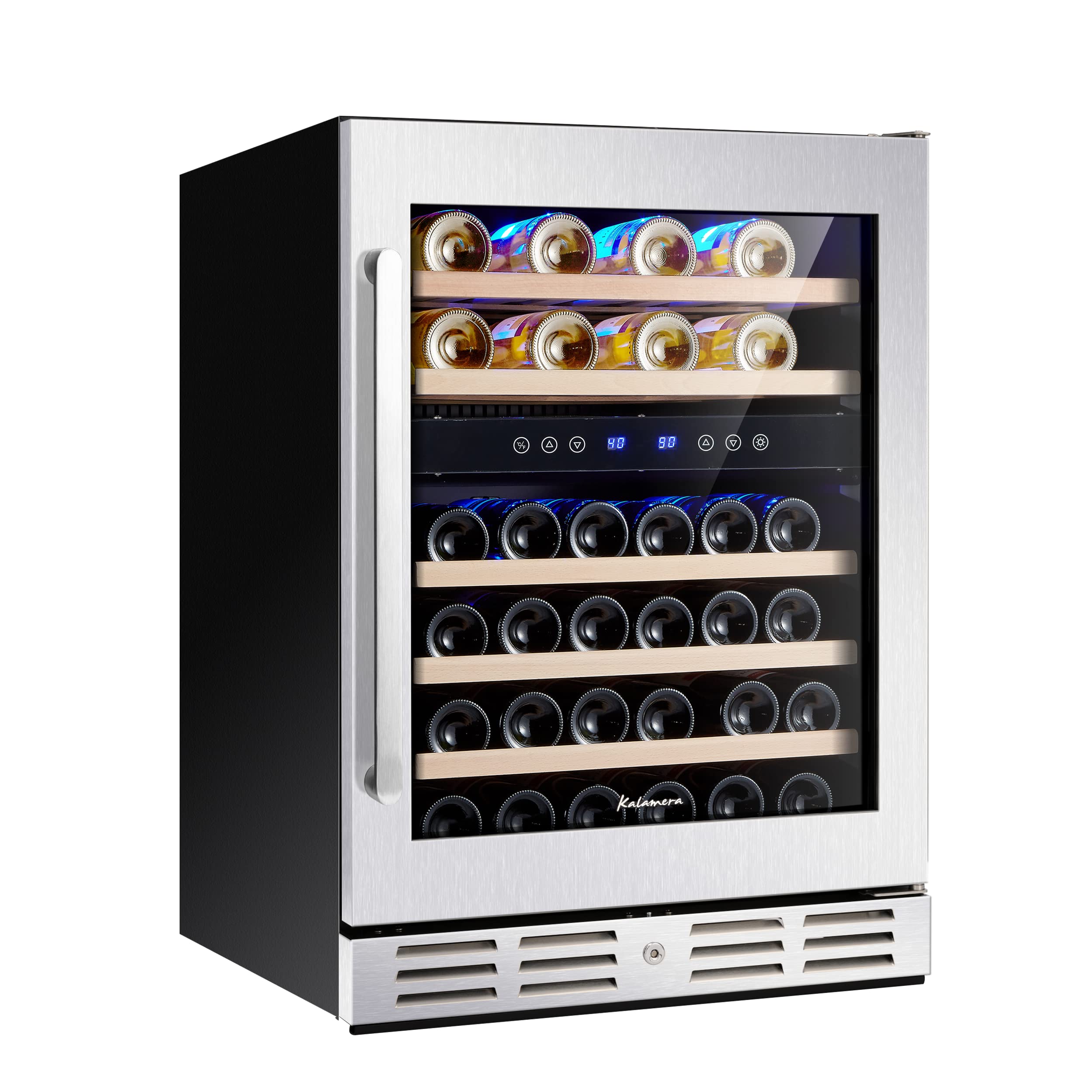 Kalamera 24'' Wine Cooler Refrigerator 46 Bottle Dual Zone