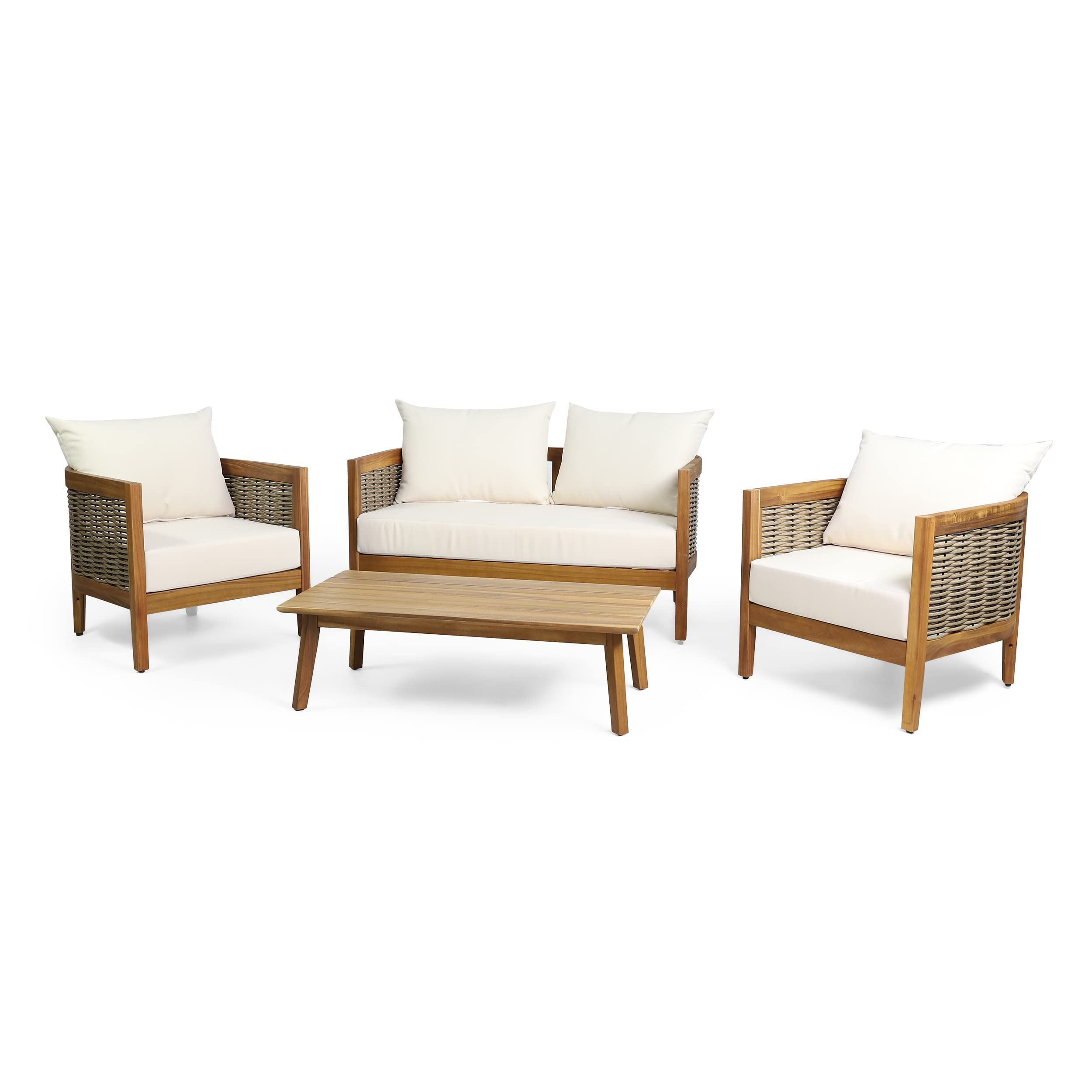 Burchett 4 Pcs Chat Set - Acacia Wood and Wicker