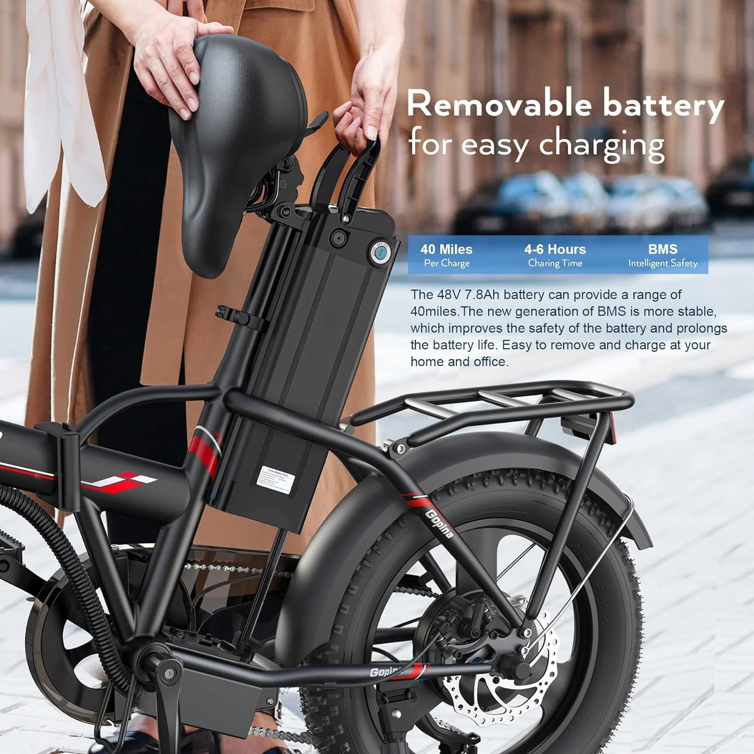 Vivi 16in Folding Fat Tire Electric Bike, 350W