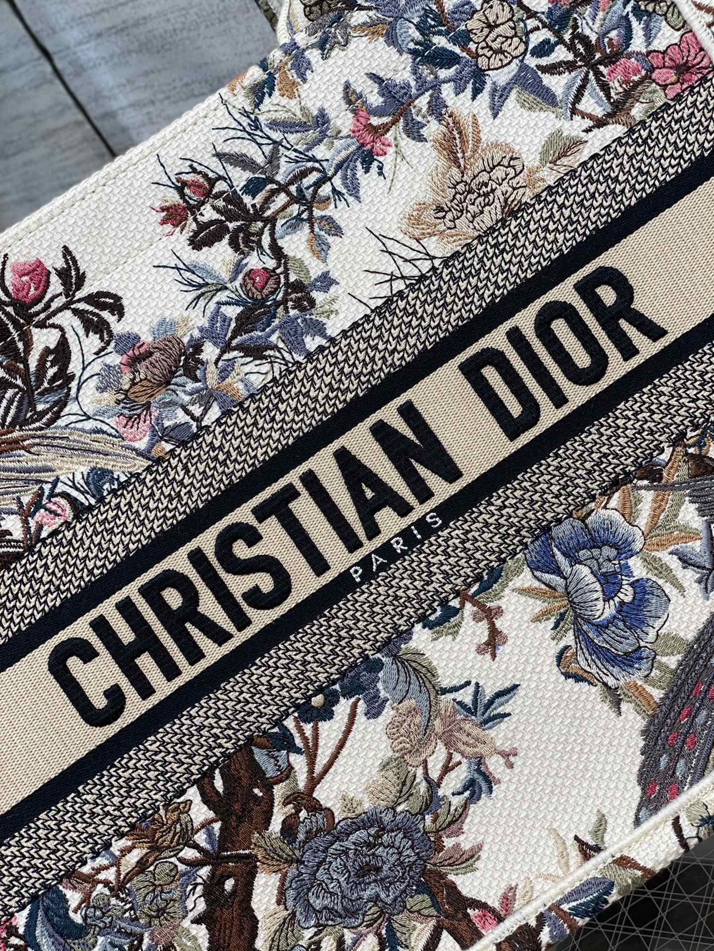 Dior  Canvas Embroidered Medium Jardin D'Hiver Book Tote Bag