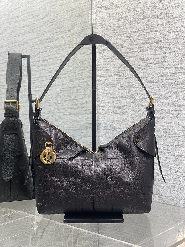Dior Structured Hobo Bag Medium Black Leather