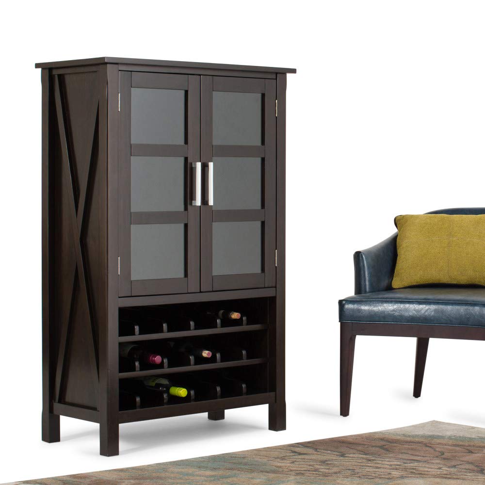 18-Bottle SOLID WOOD 32 inch Wide Contemporary High Storage
