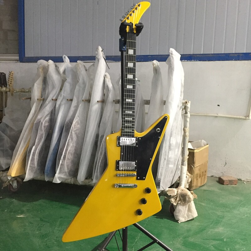 Yellow Explore Electric Guitar Solid Black Fretboard Mahogany Neck HH Pickups