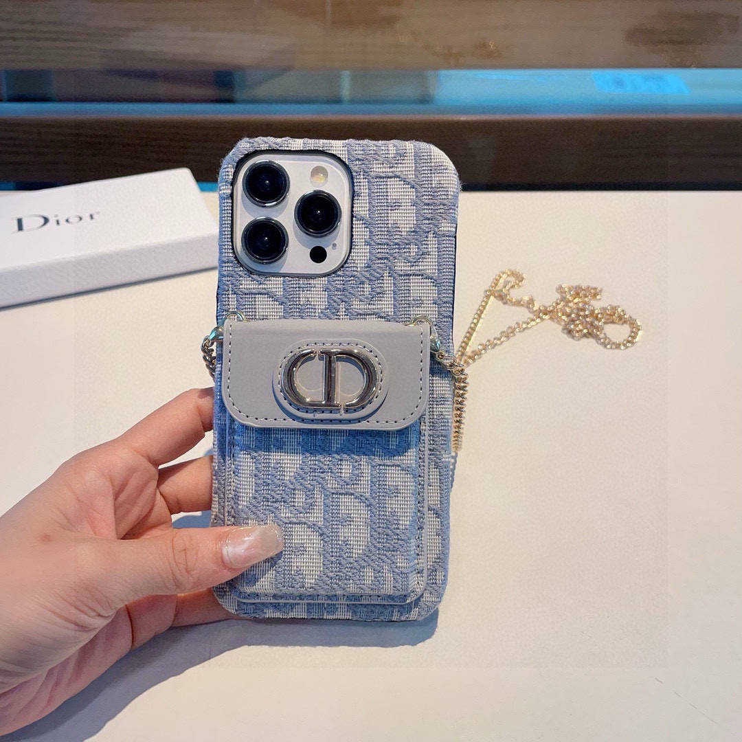 Dior Card Holder Crossbody Phone Case with Chain Strap - ViasCase