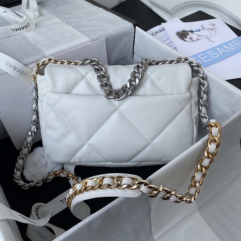Chanel Chain Shoulder Bag White Silver
