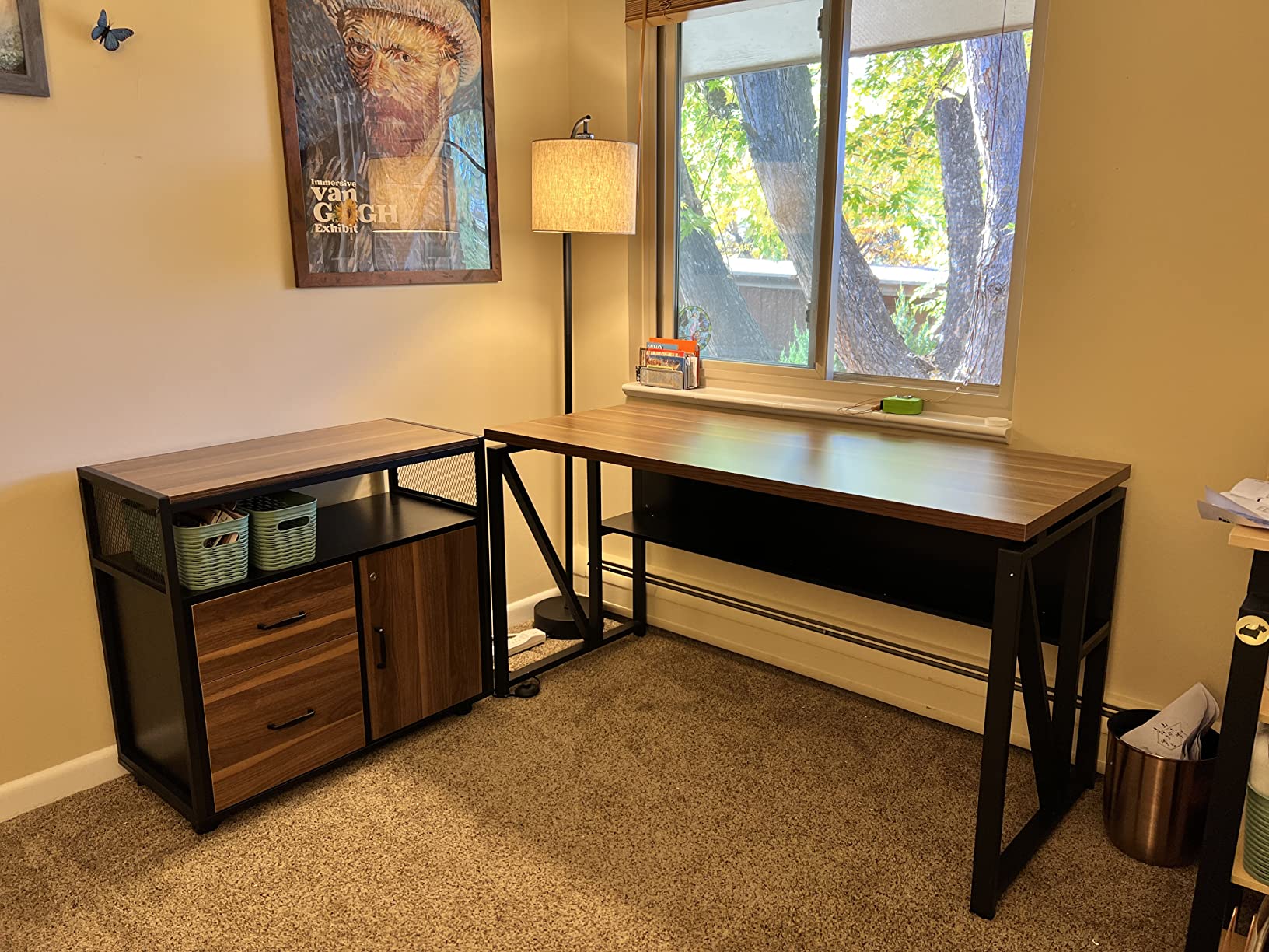 L Shaped Desk with Drawer Cabinet