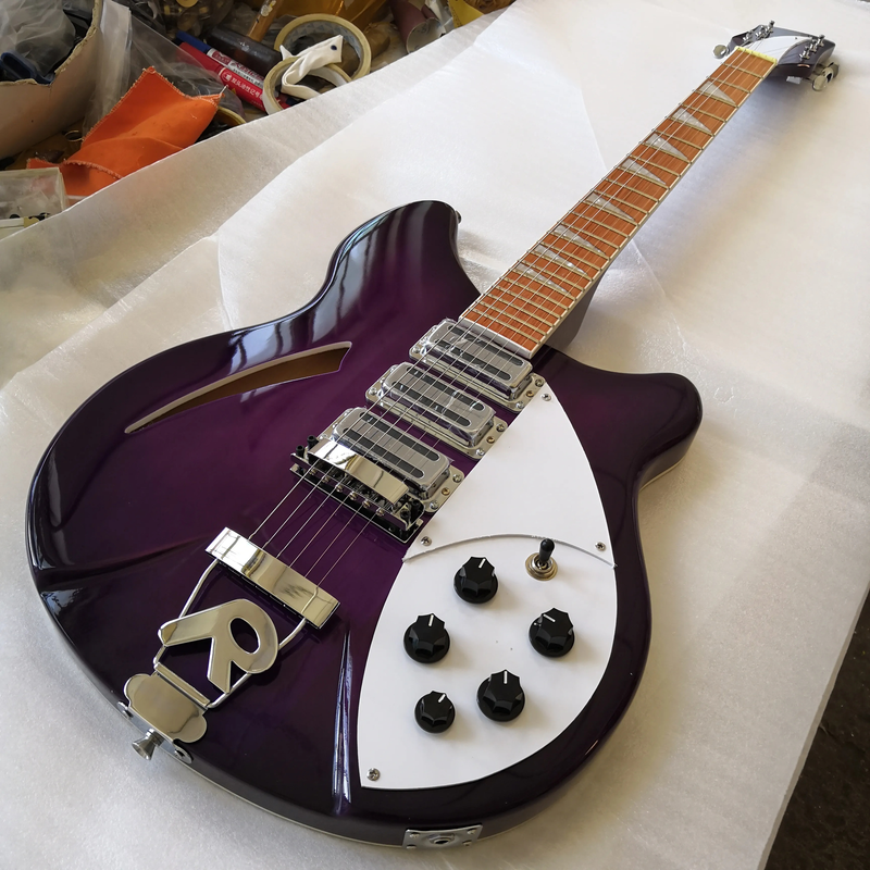 6Strings Purple Burst Semi Hollow Body Electric Guitar 3 Toaster Pickups 5 Knobs