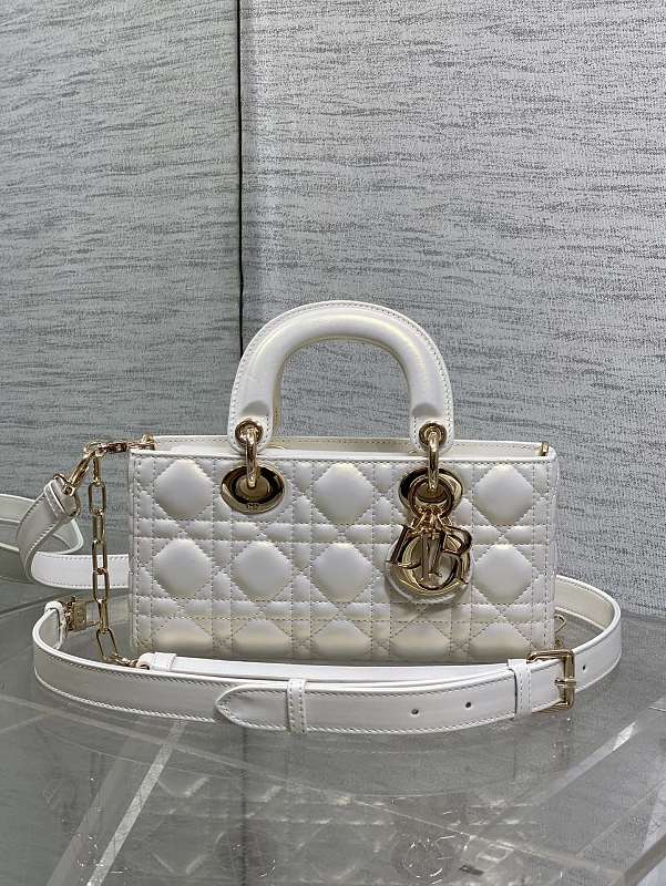 Lady D-Joy Bag Small Pearl White Patent