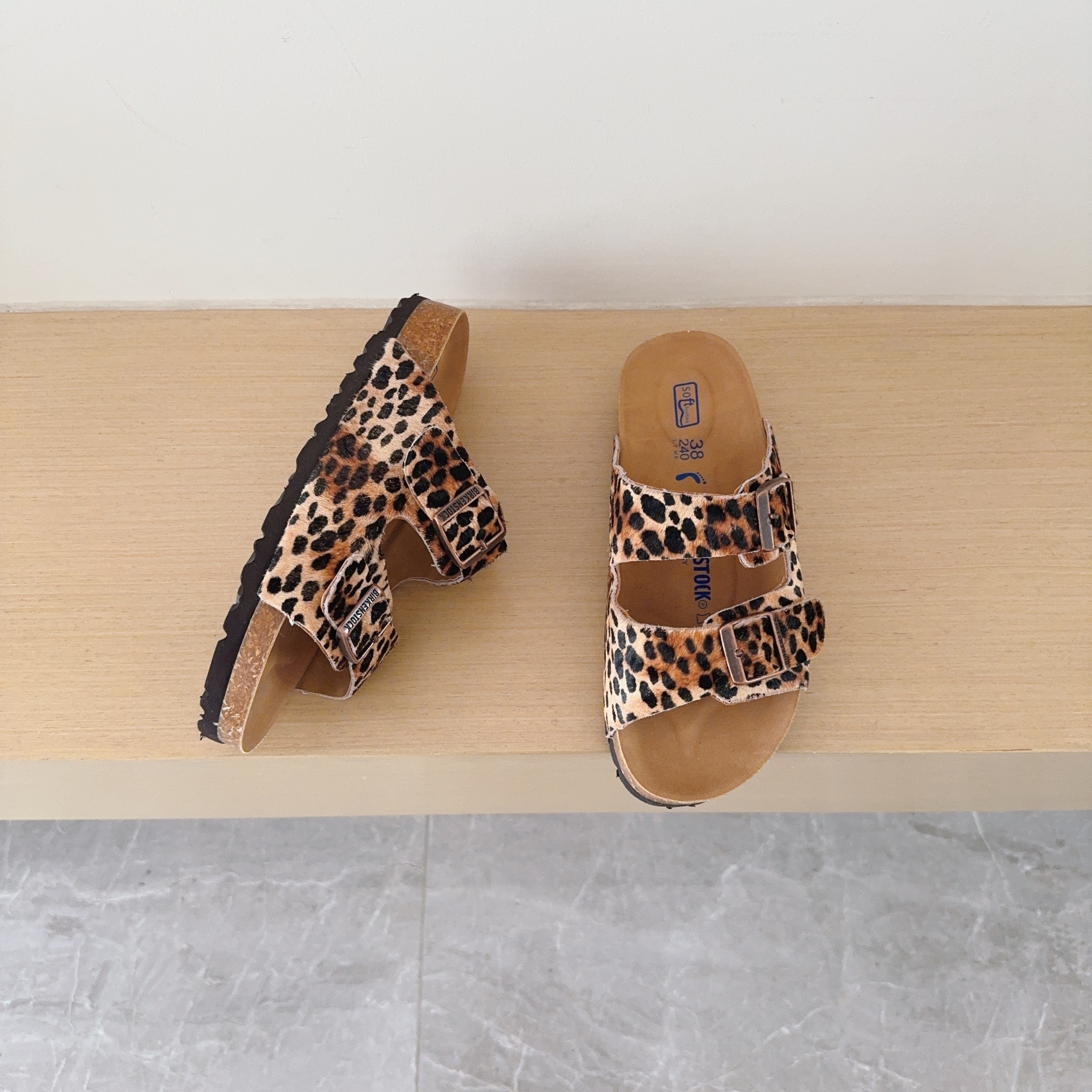Leopard Print Birken-Style Two-Strap Sandals
