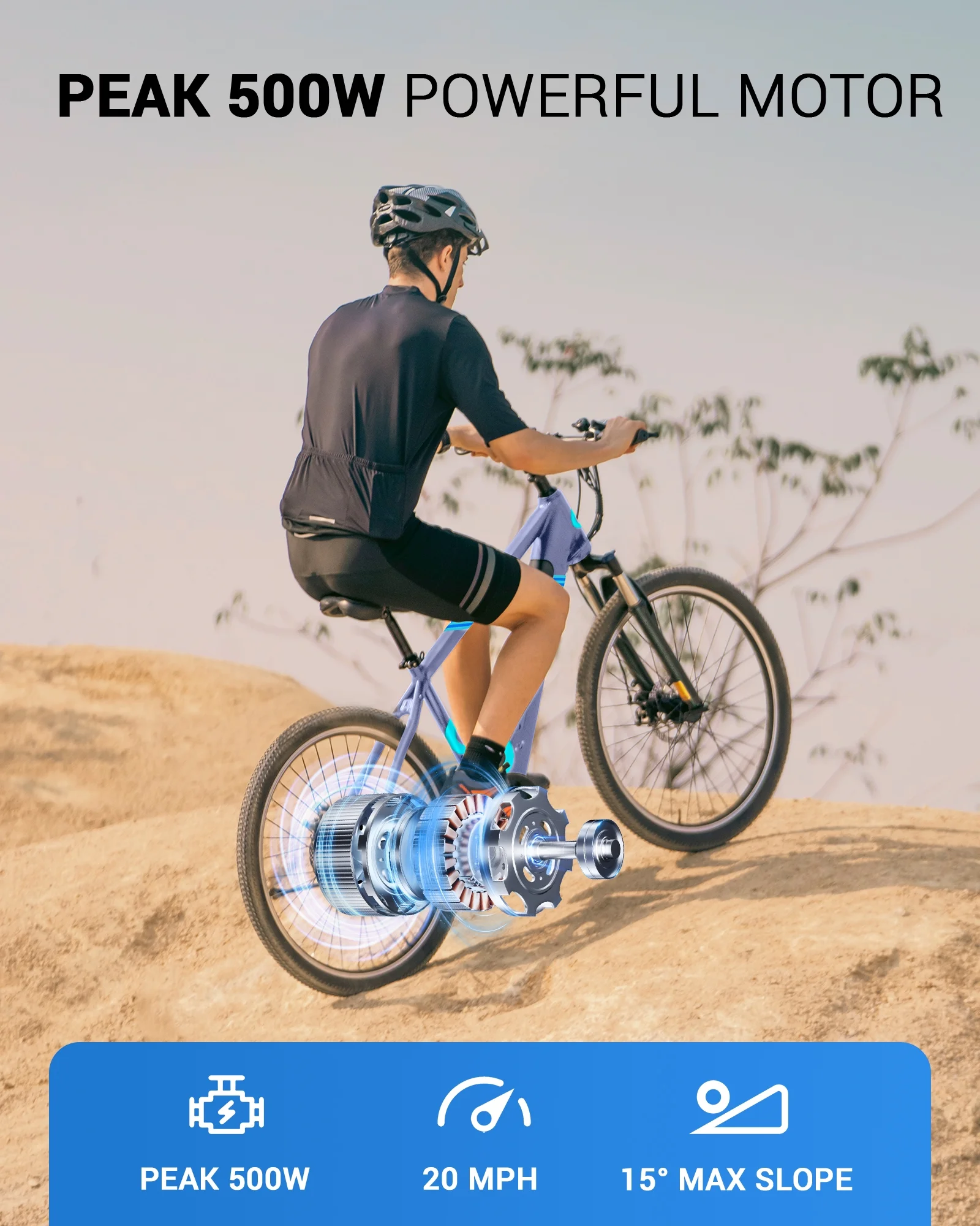 MIHOVER 26in Electric Commuter Bike, 500W Peak, 36V