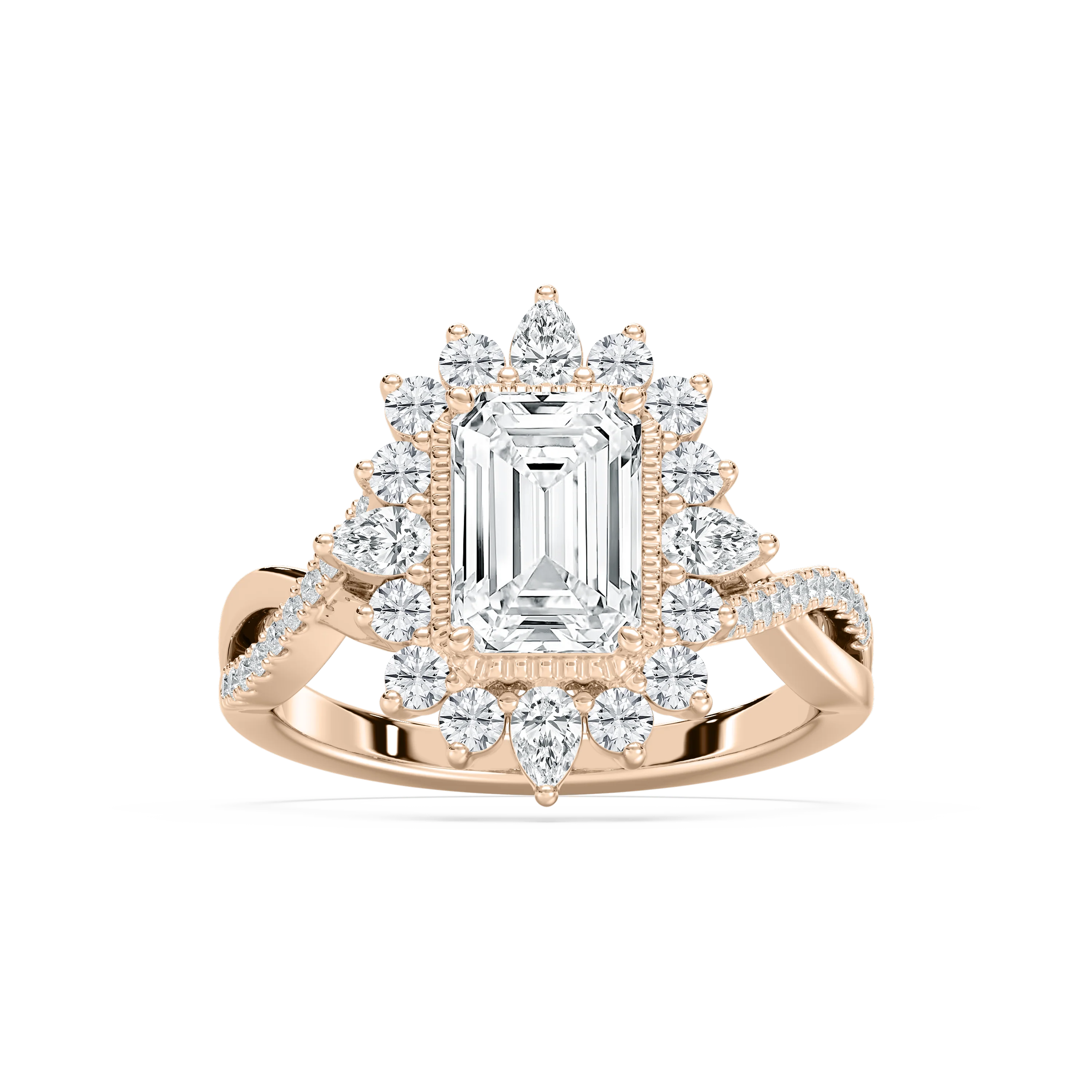 Calliope 2 ³⁄₄ ctw Emerald Lab Grown Diamond Milgrain Vintage Halo Engagement Ring