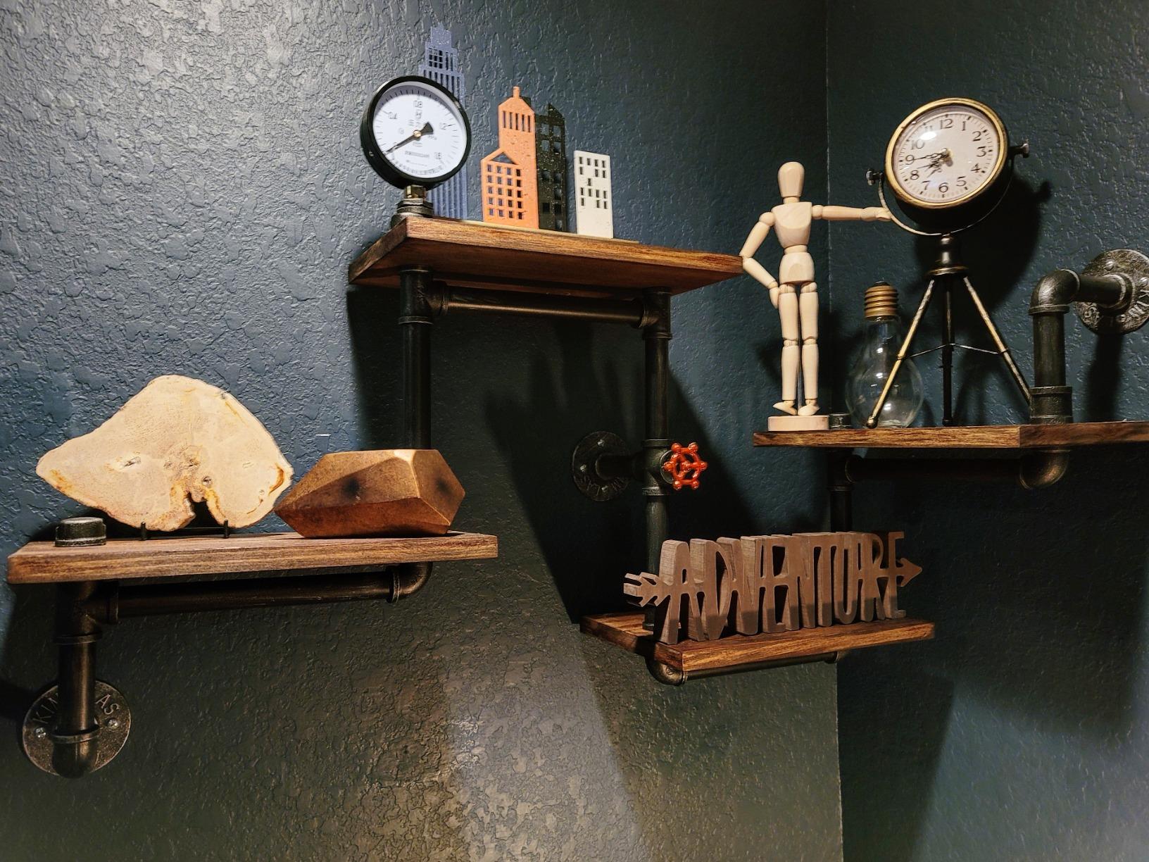 Industrial Modern Wood Ladder Pipe Wall Shelf 4 Layer Pipe