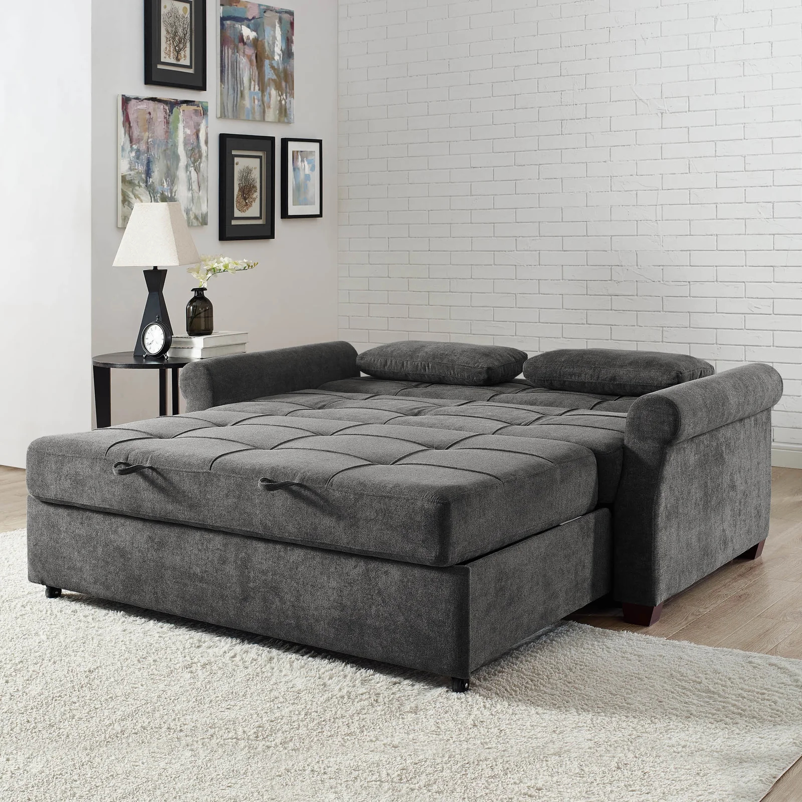 Serta Sabrina 72.6'' Queen Rolled Arm Tufted Back Convertible