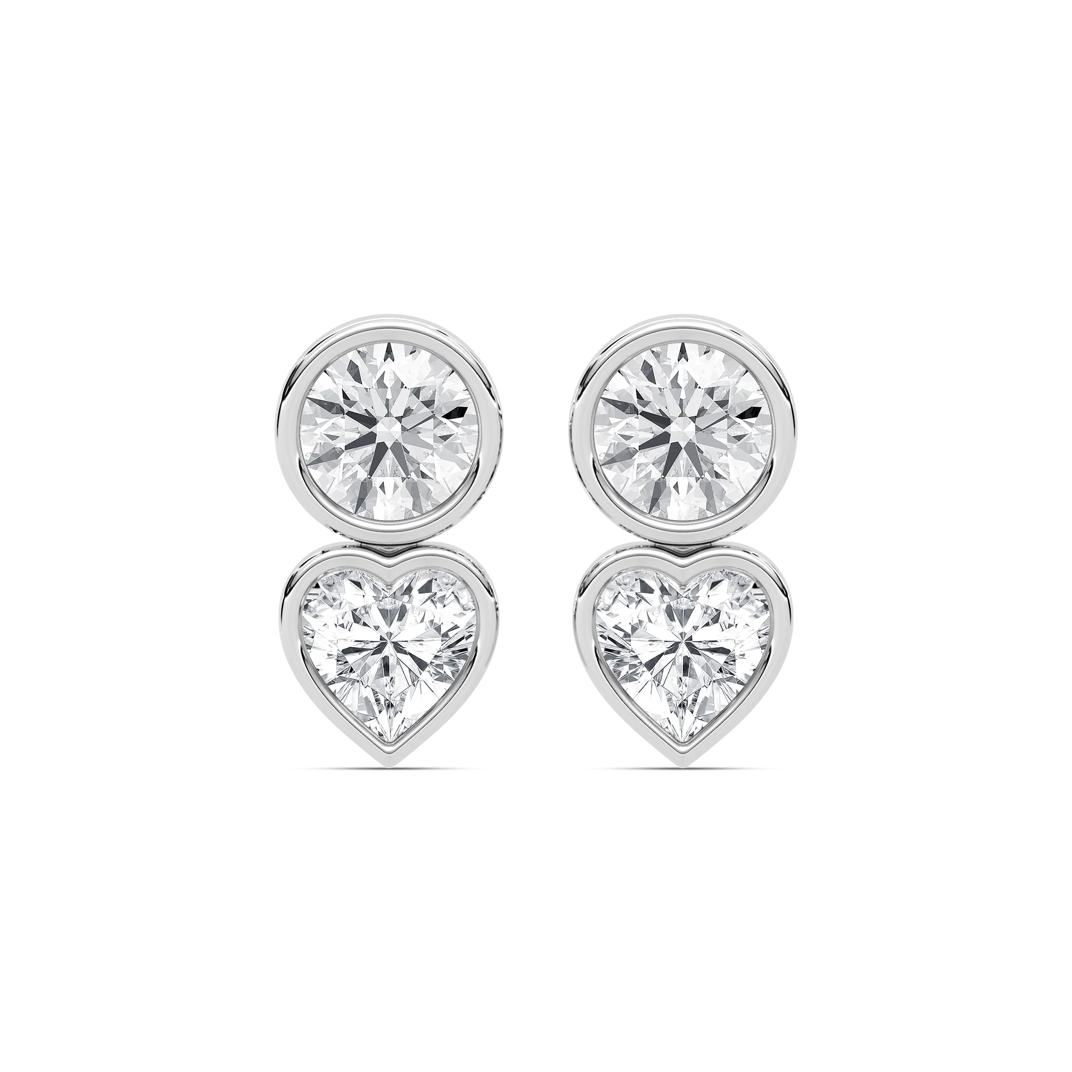 4 ctw Round and Heart Lab Grown Diamond Bezel Stud Earrings